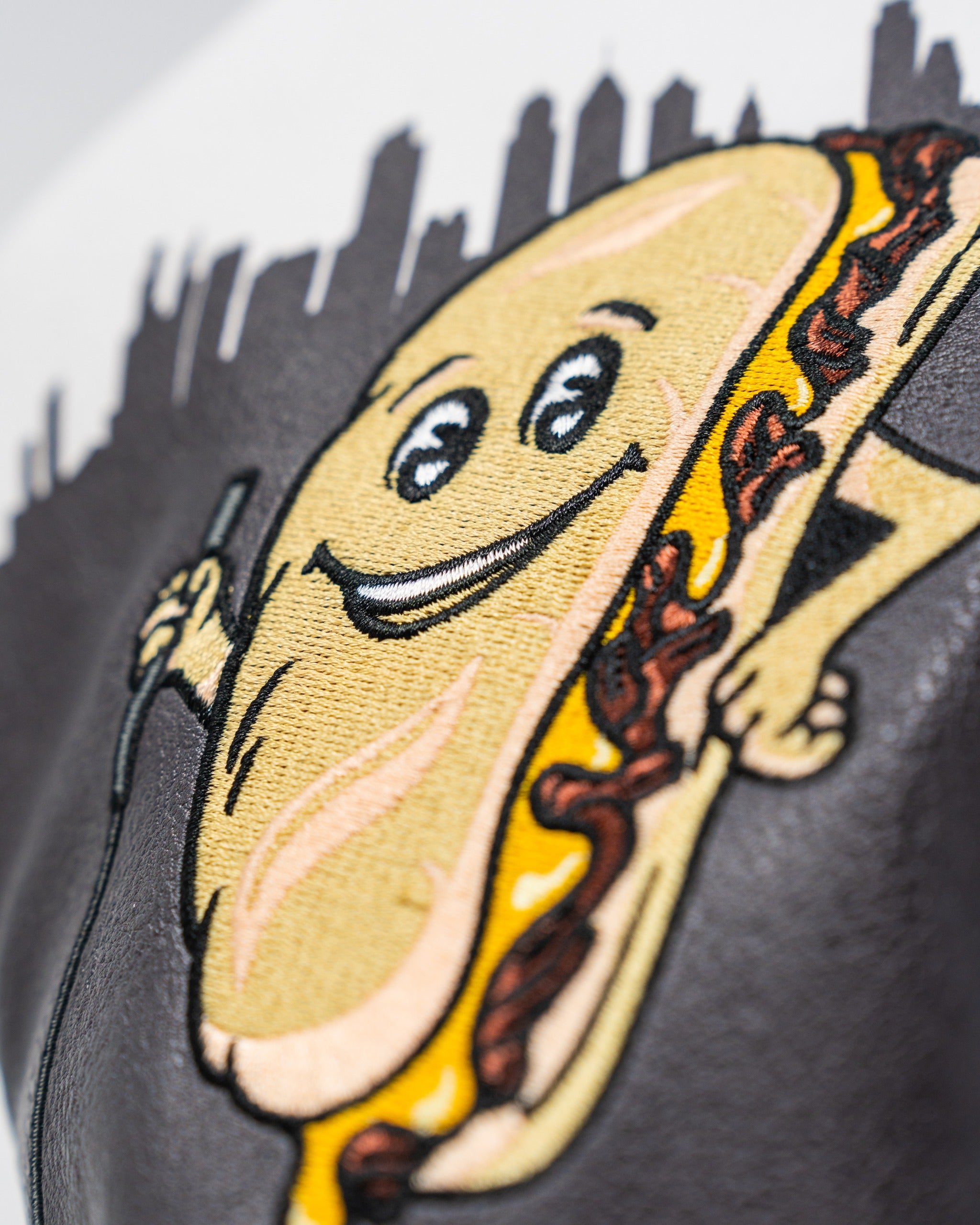 Whiz Wit Fairway Cover featuring a playful hot dog character with a city skyline background, perfect for unique golf style.