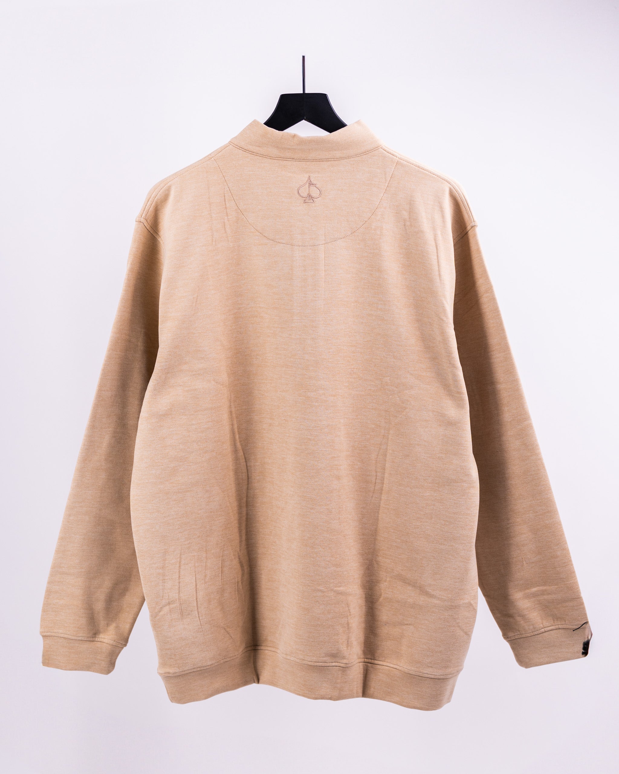 Player Preferred Pullover in sand color featuring a relaxed fit and subtle logo detail on the back. Ideal for golfers.