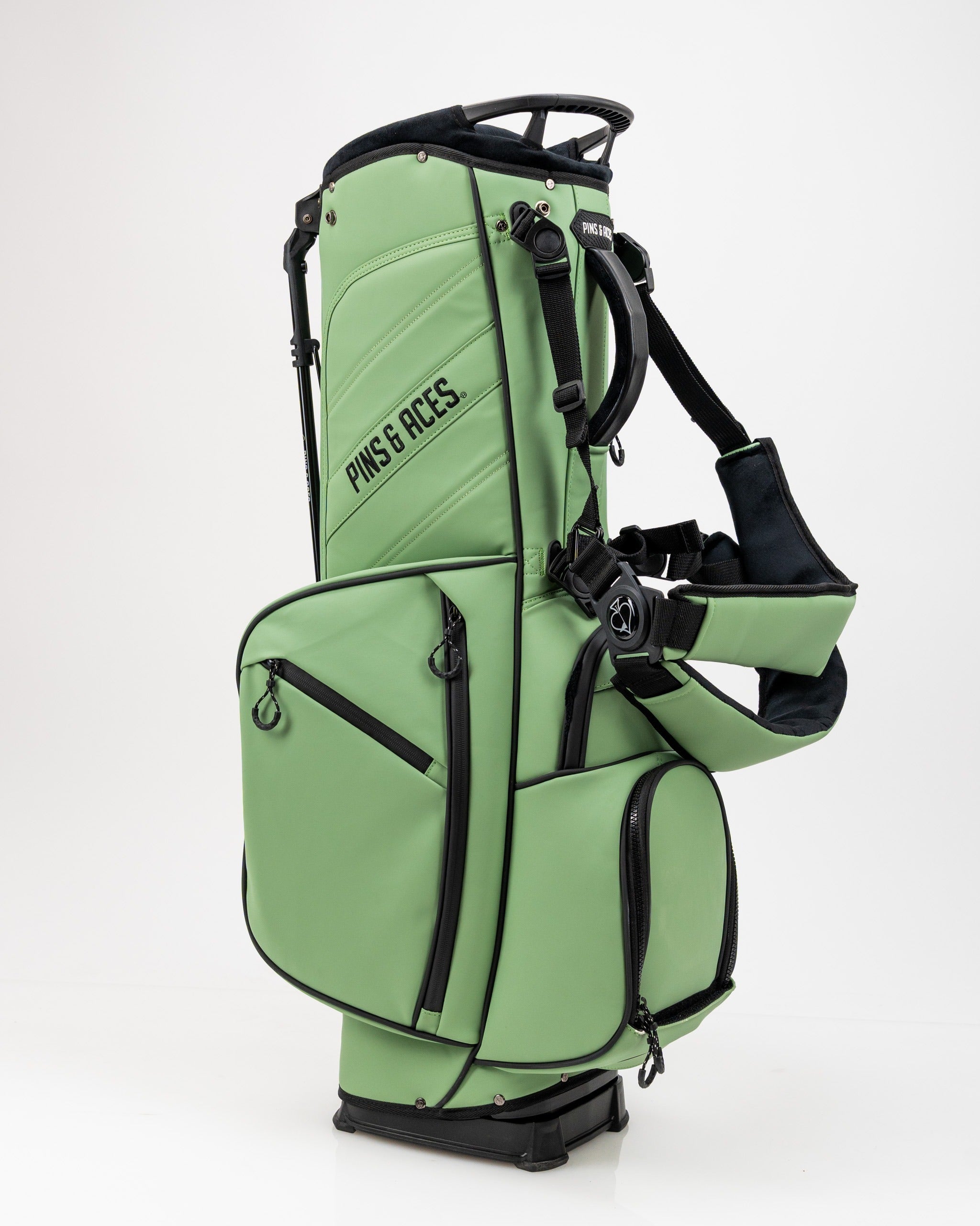 Player Preferred Golf Bag in sage green with multiple pockets and a comfortable strap for easy carrying on the course.