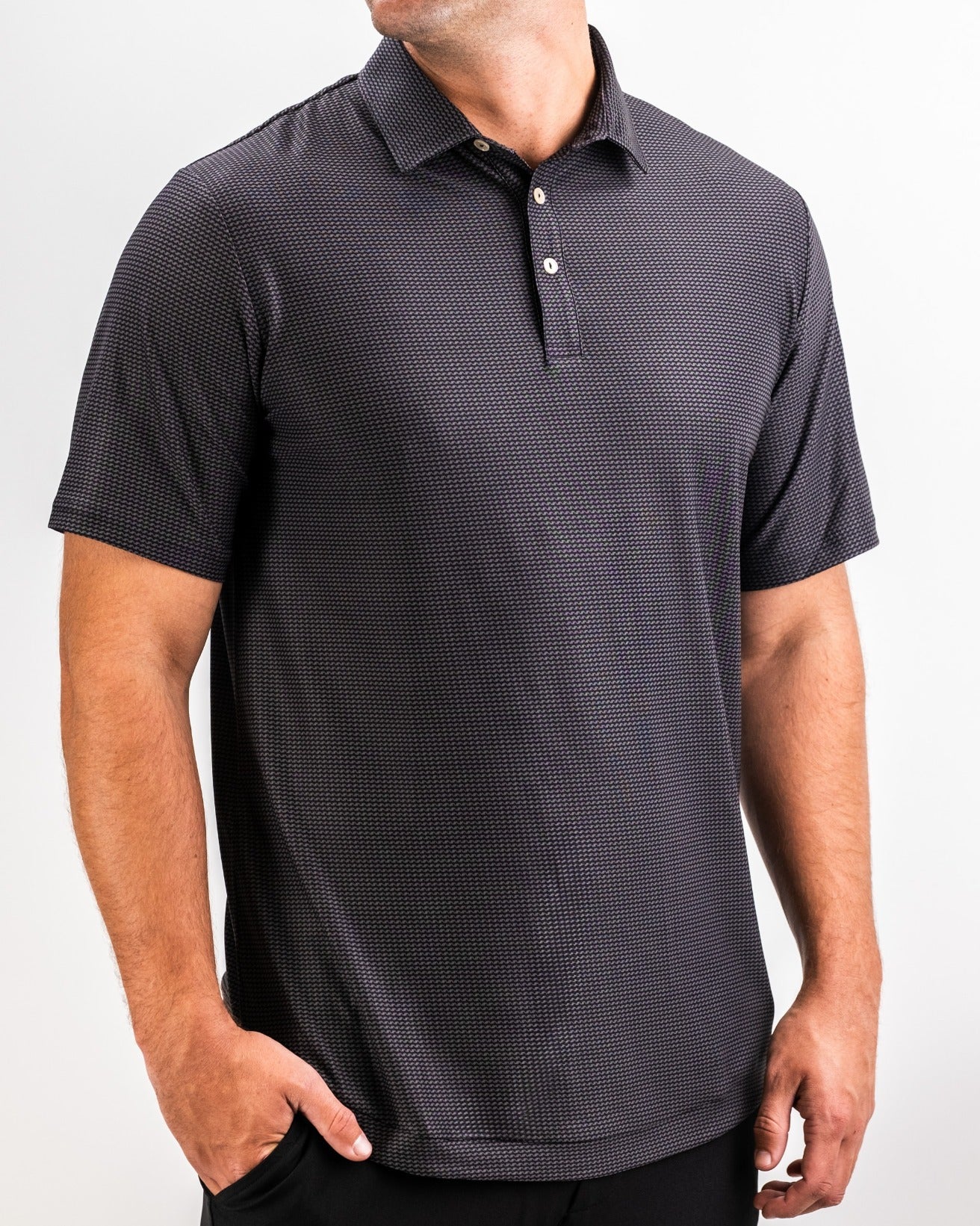 Men's Player Preferred Polo in Night Wave features a stylish pattern, perfect for golfers seeking comfort and style on the course.