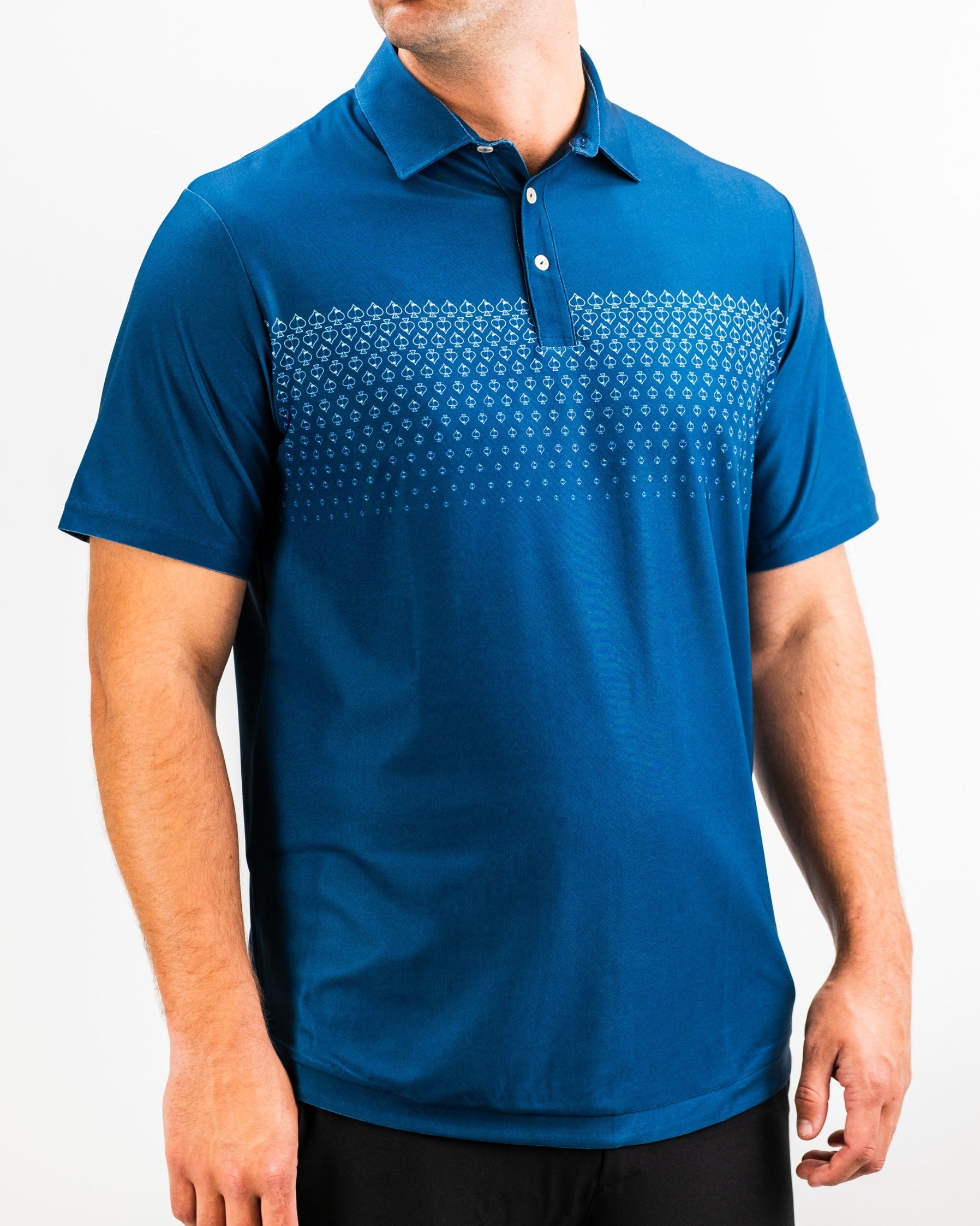 Navy Player Preferred Polo featuring a spade fade pattern, designed for comfort and style on the golf course.