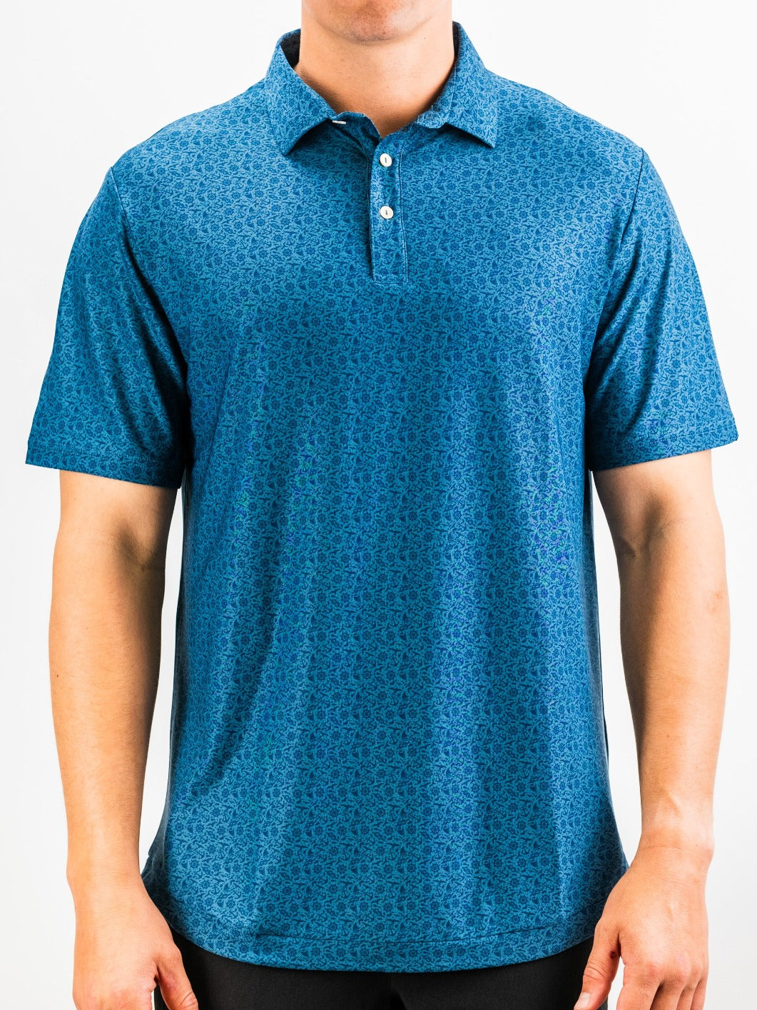 Men's Player Preferred Polo in blue with a subtle pattern, designed for comfort and style on the golf course.