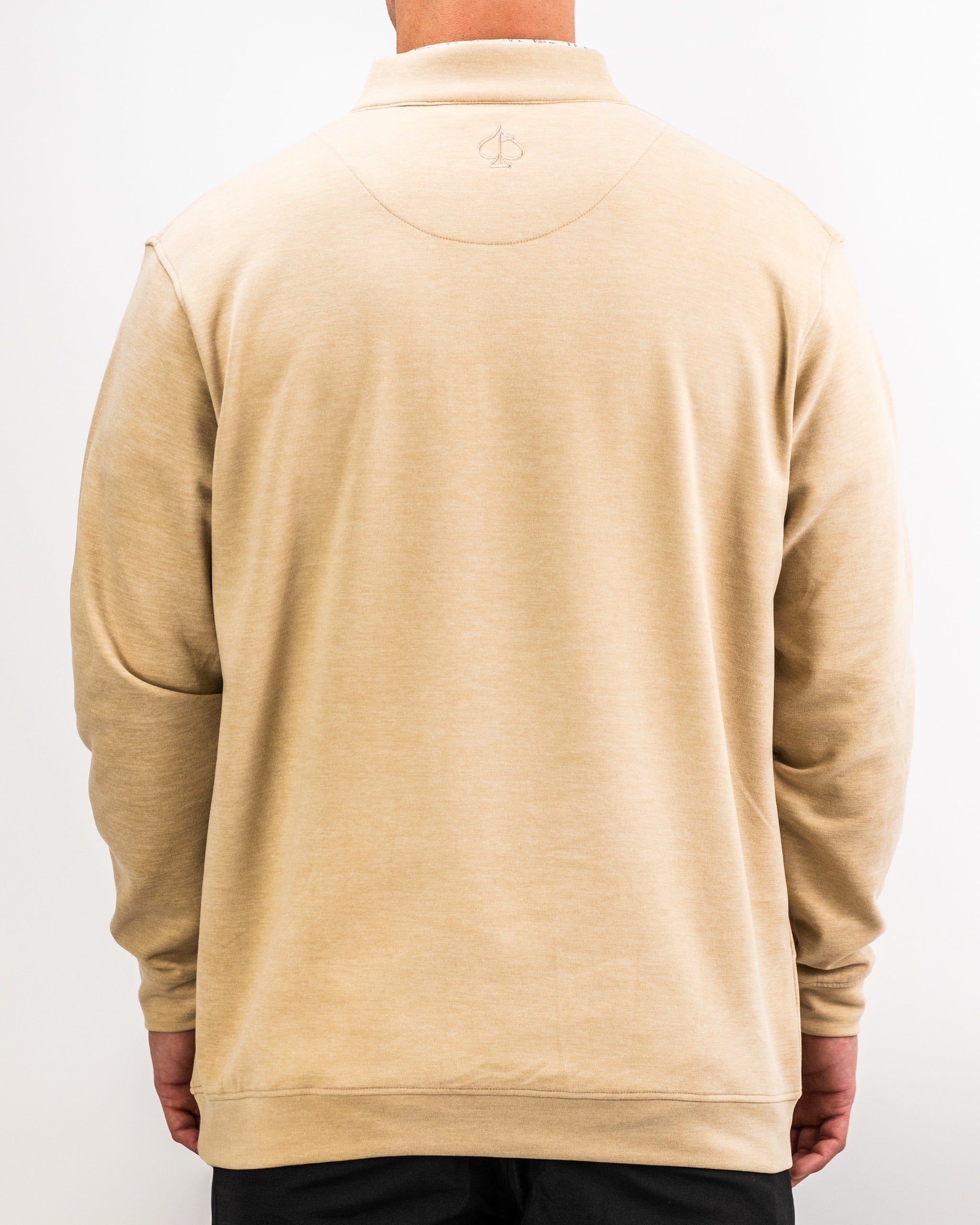 Men's Player Preferred Pullover in sand color, featuring a relaxed fit and subtle logo on the back. Ideal for golfers.