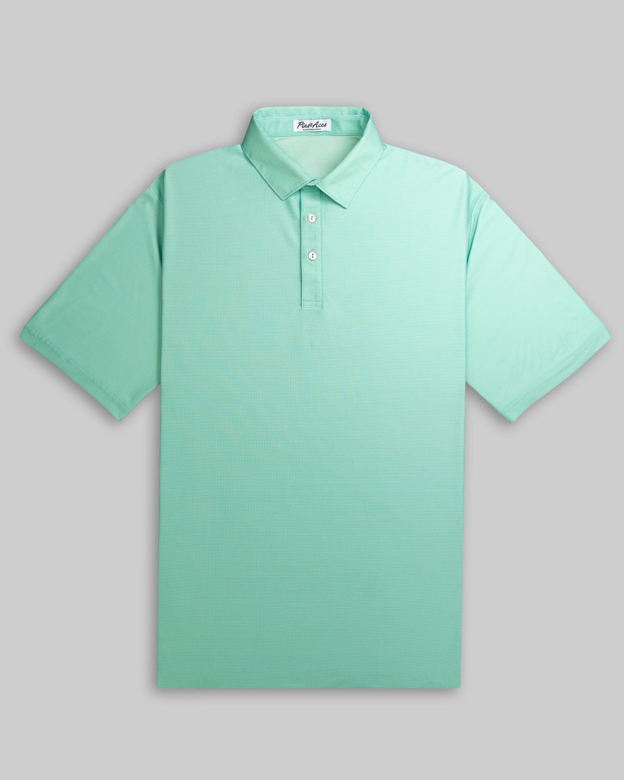 Light spearmint green polo shirt with a classic collar and button placket, designed for stylish golf performance.