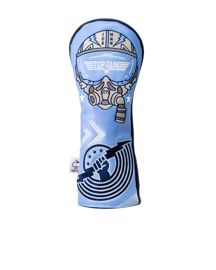 Top Gun Ice Man fairway headcover featuring a blue design with aviator goggles and a bold graphic. Perfect for standout golfers.