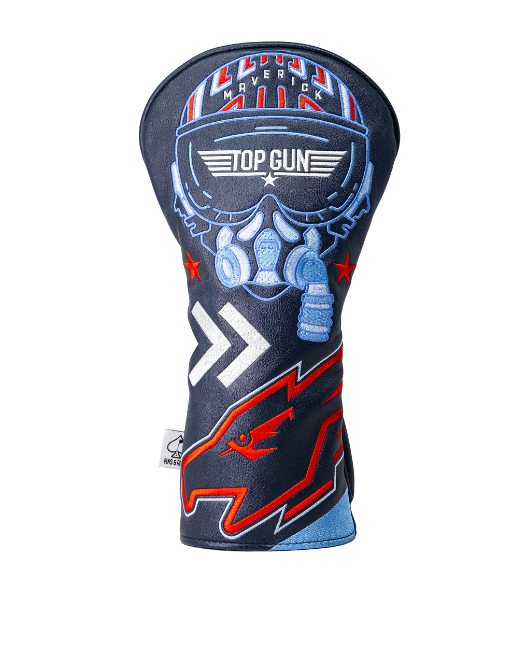 Top Gun Maverick driver headcover featuring a pilot design with goggles and helmet, perfect for stylish golfers.