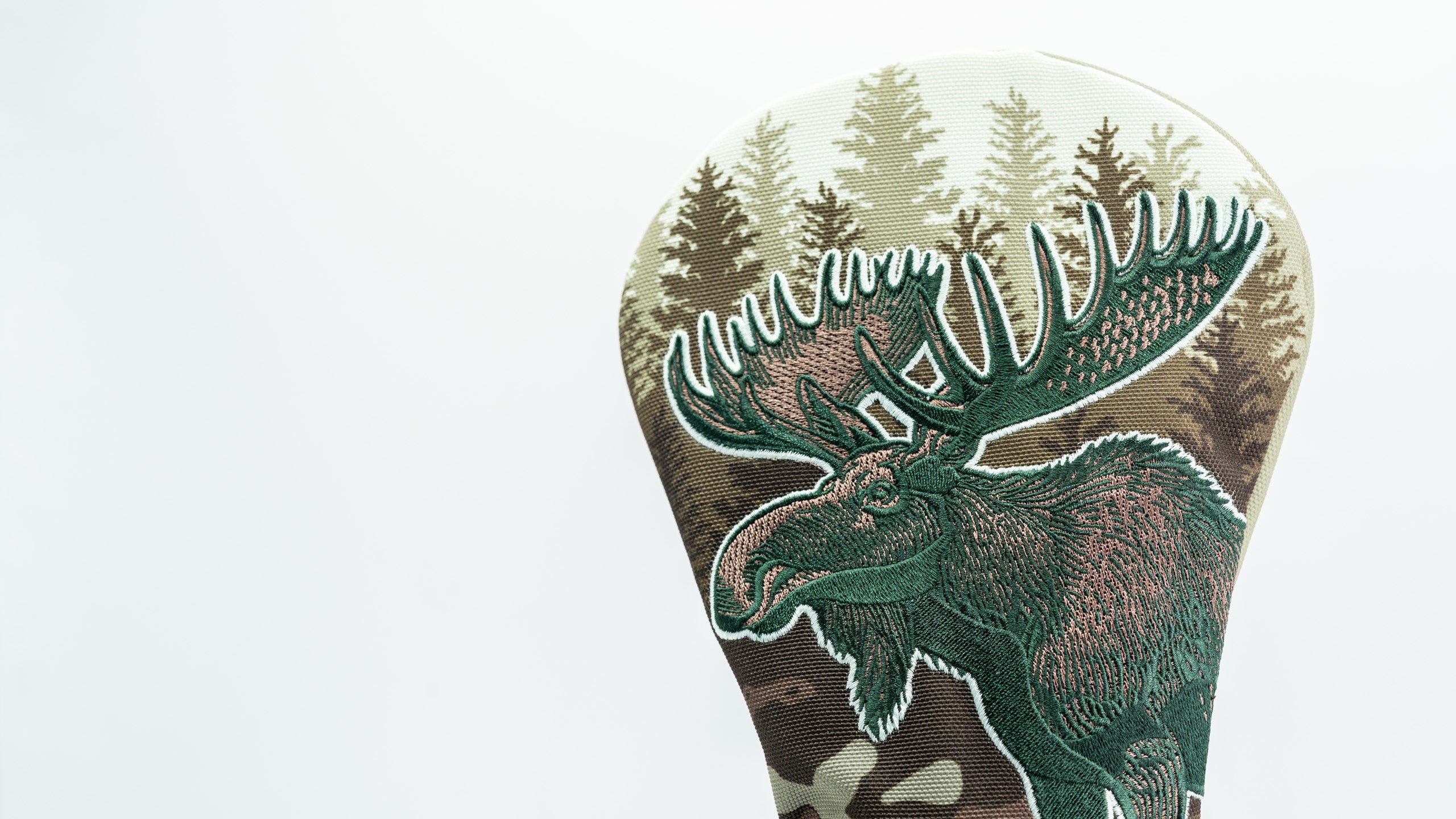 Open Season Moose driver cover featuring a detailed moose design against a forest backdrop, perfect for unique golf style.