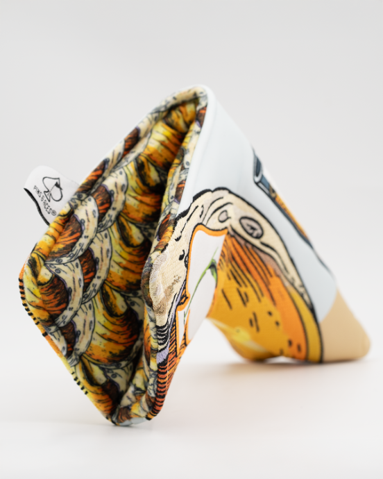 Bold blade putter cover featuring a vibrant mimosa design, perfect for golfers wanting to add flair to their game.