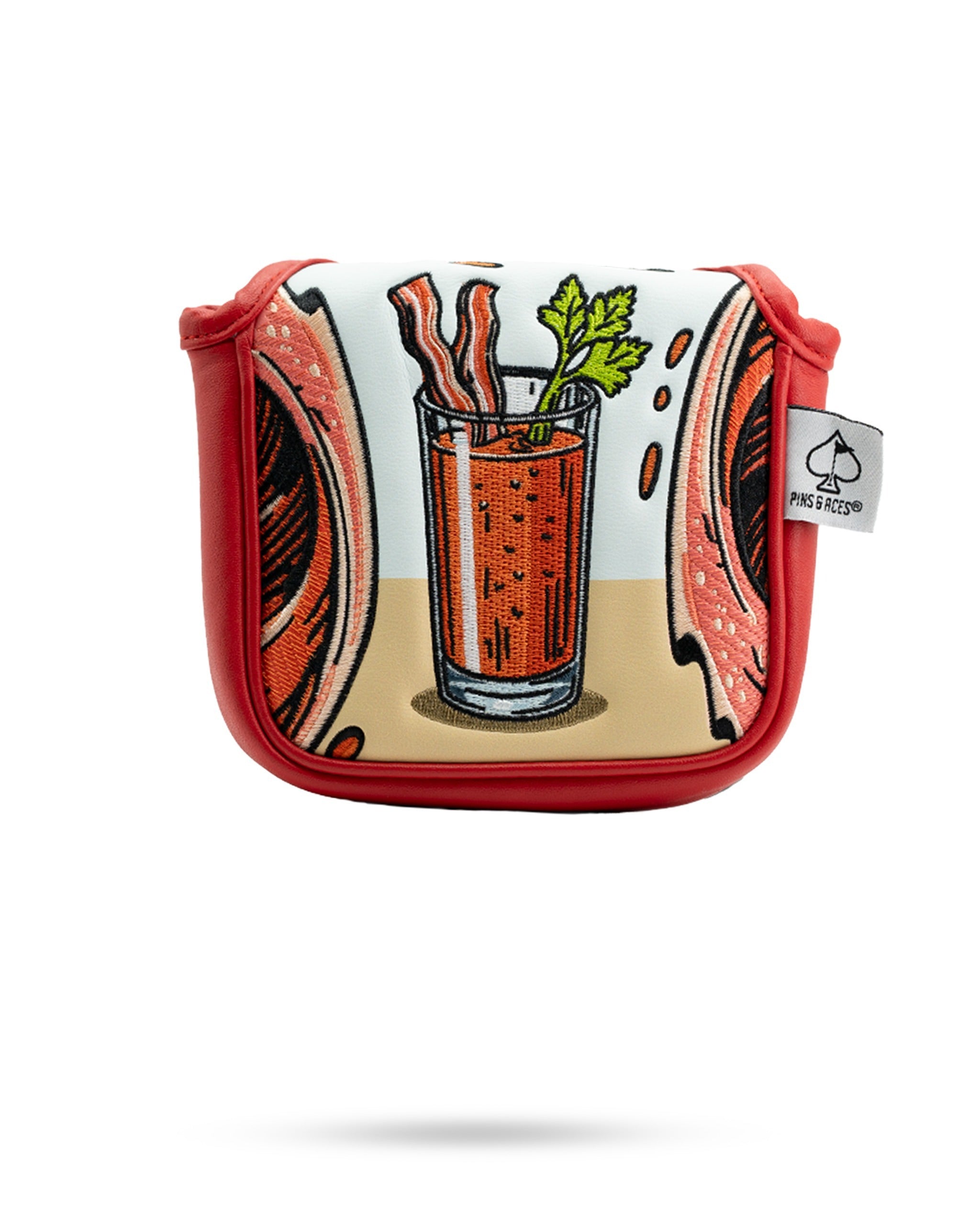 Bold mallet putter cover featuring a vibrant Bloody Mary design with bacon and celery, perfect for standout golfers.