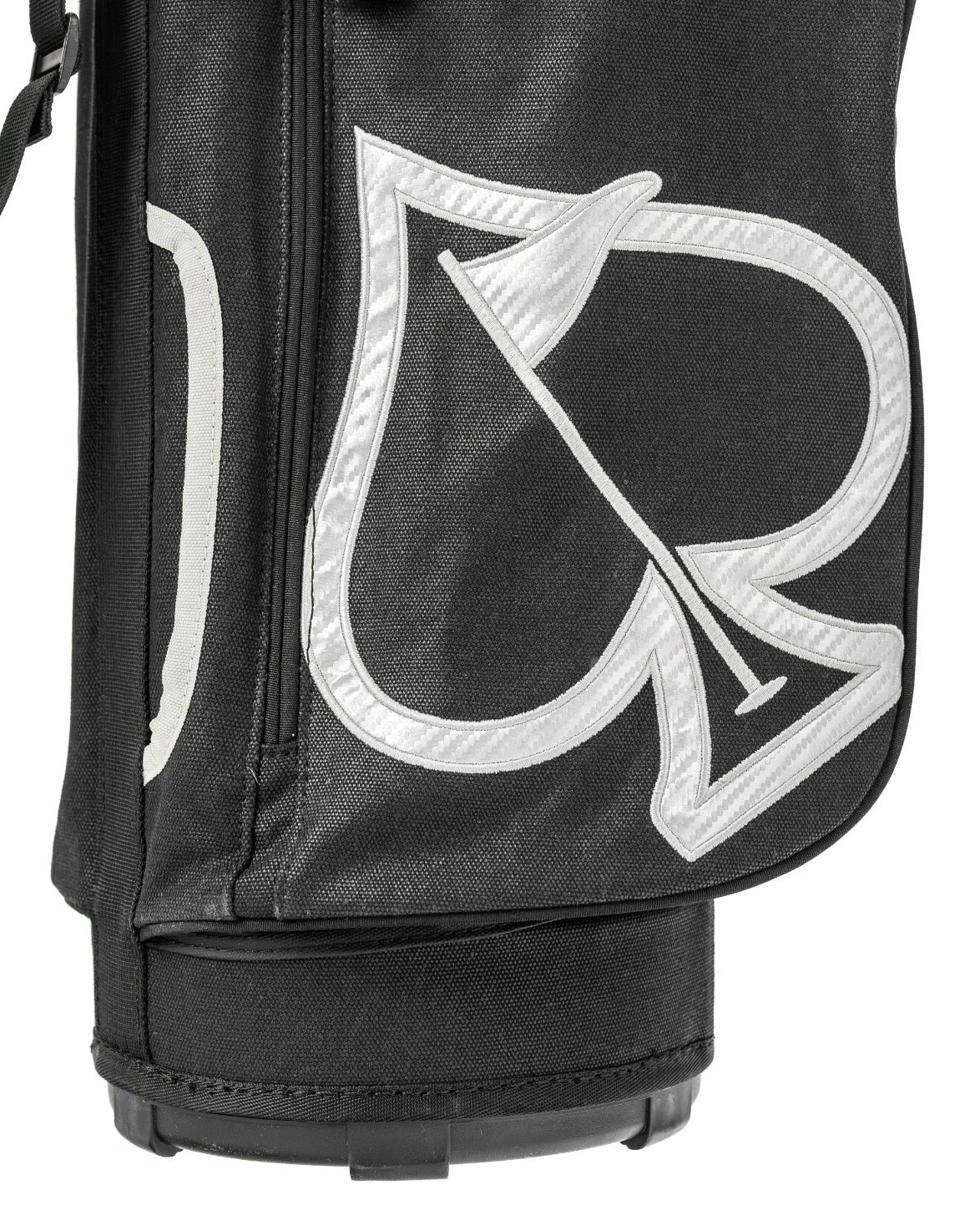 Stylish Sunday golf bag featuring a large white spade logo, designed for golfers seeking a bold and unique look on the course.
