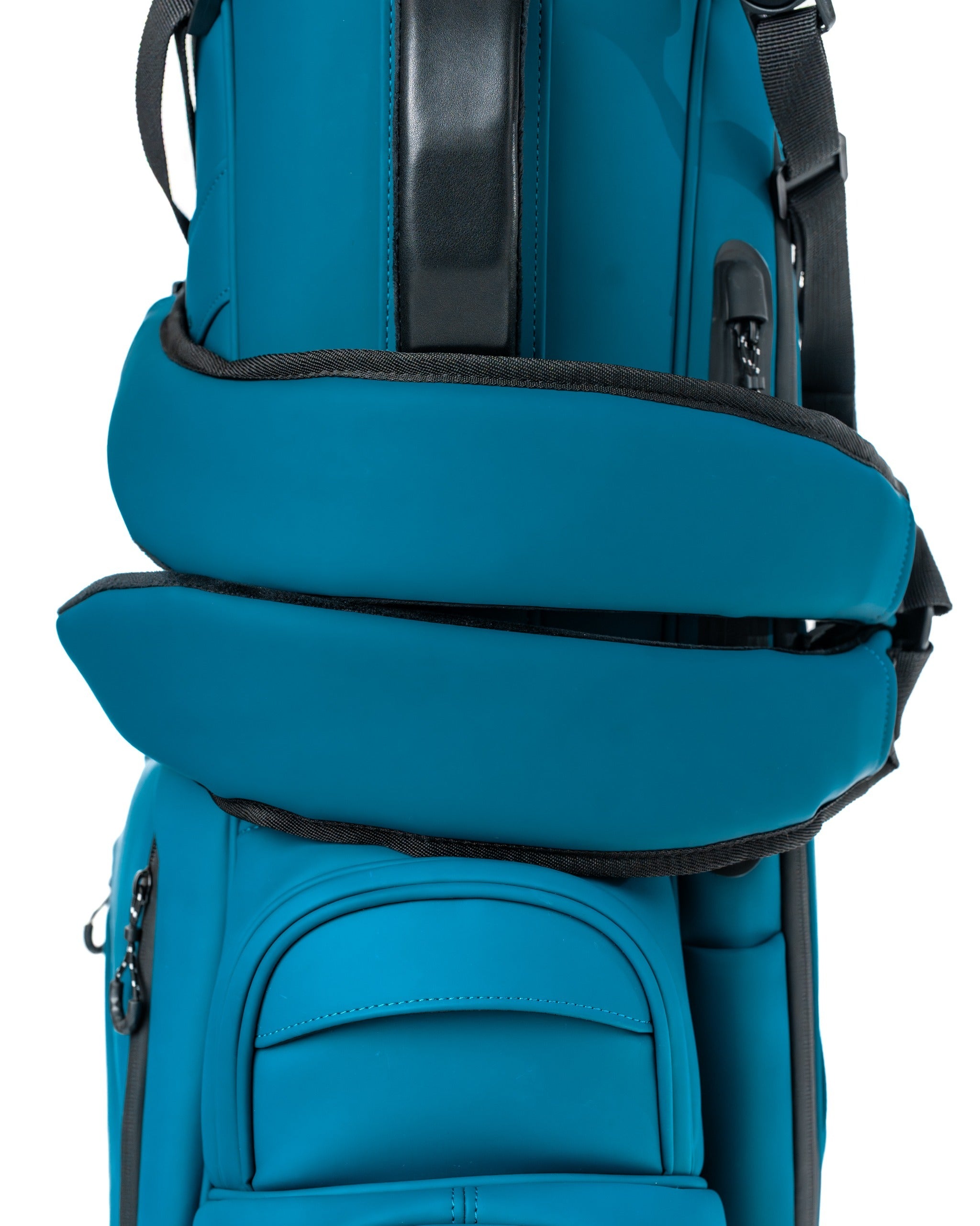 Close-up of the Player Preferred Golf Bag in Sea Strike color, showcasing its padded strap and sleek design.