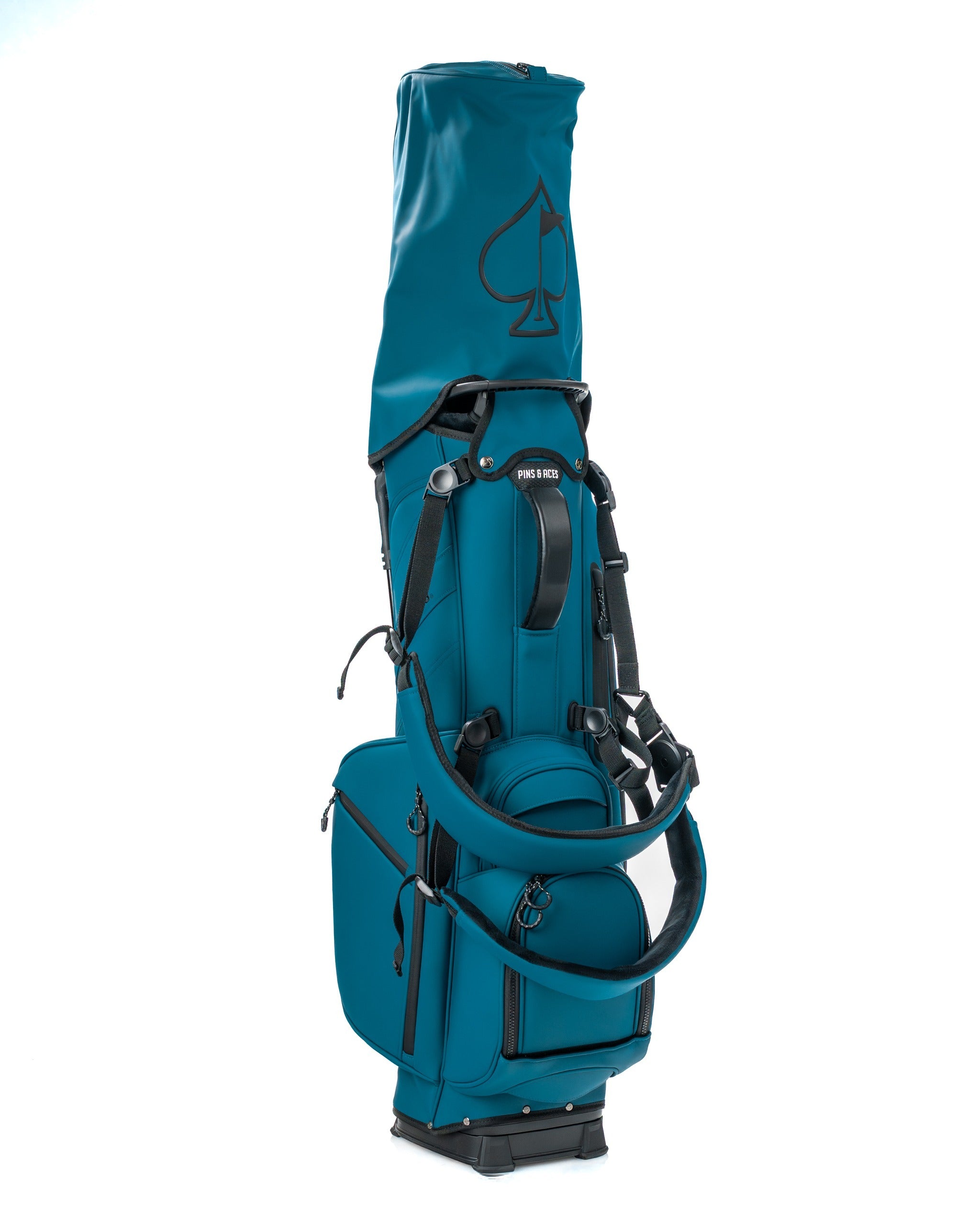 Sea Strike Player Preferred golf bag in teal with a sleek design and spade logo, ideal for stylish golfers.
