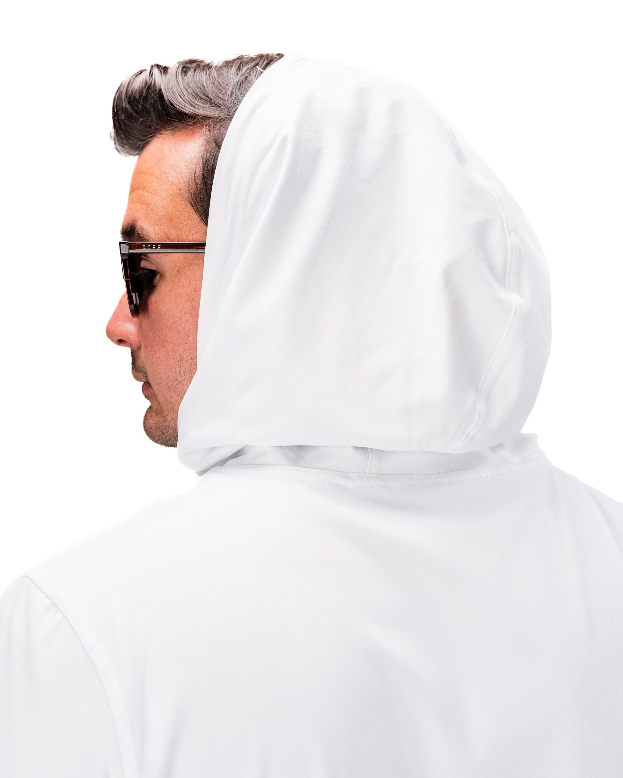 Performance Golf Hoodie in blue splatter design, showcasing a stylish hood and modern fit for golfers seeking comfort and style.