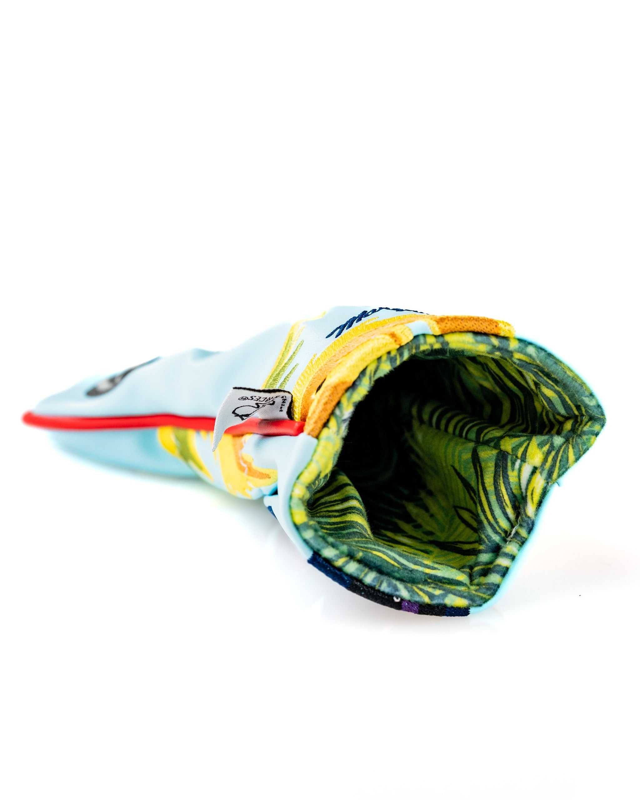 Colorful Margaritaville Polly hybrid headcover featuring tropical patterns and a soft interior for club protection.