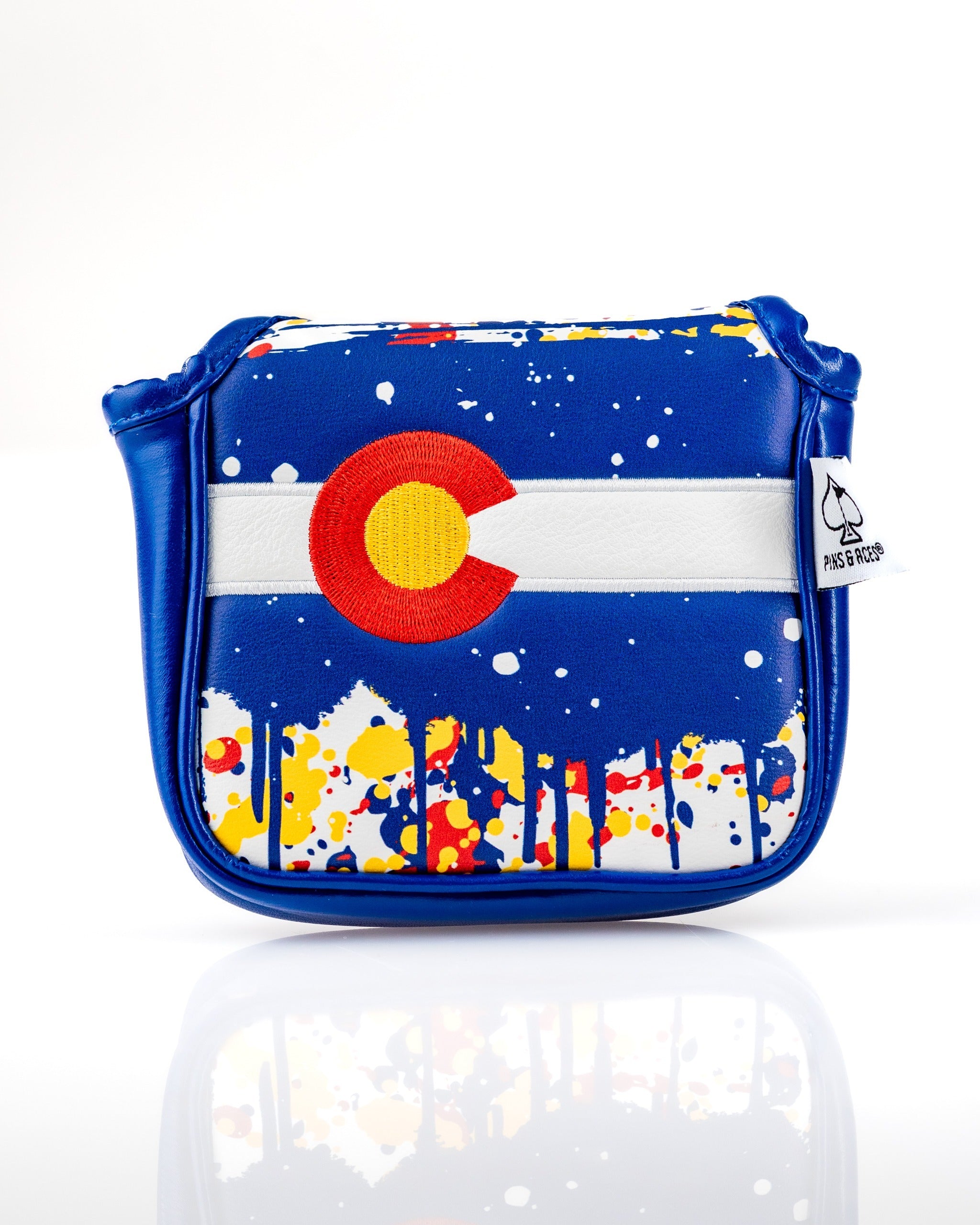 Bold Colorado 2.0 mallet putter cover featuring a vibrant design with splatter patterns and the Colorado state emblem.