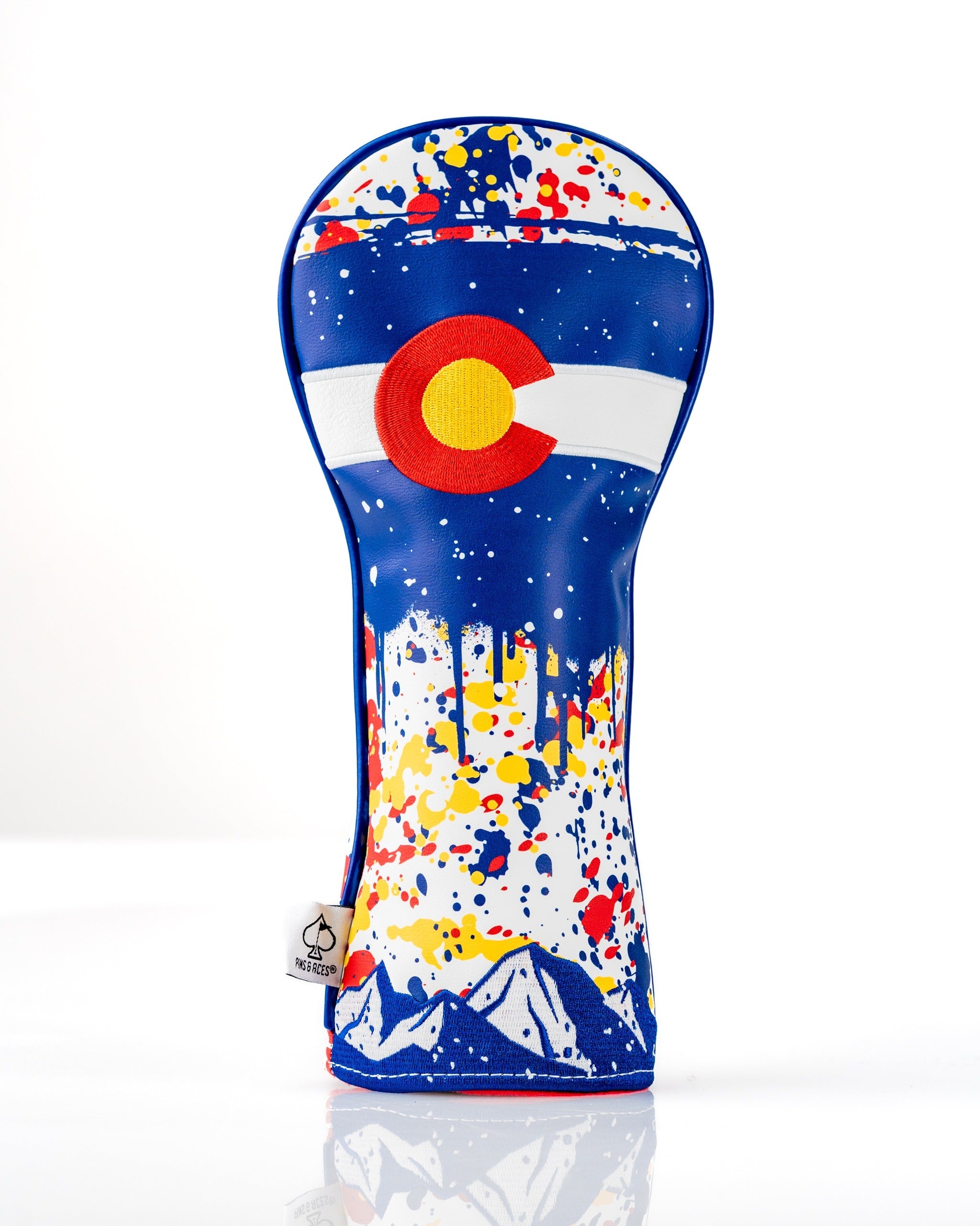 Bold Colorado 2.0 fairway cover featuring a colorful design with splashes of blue, red, and yellow, showcasing the state flag.