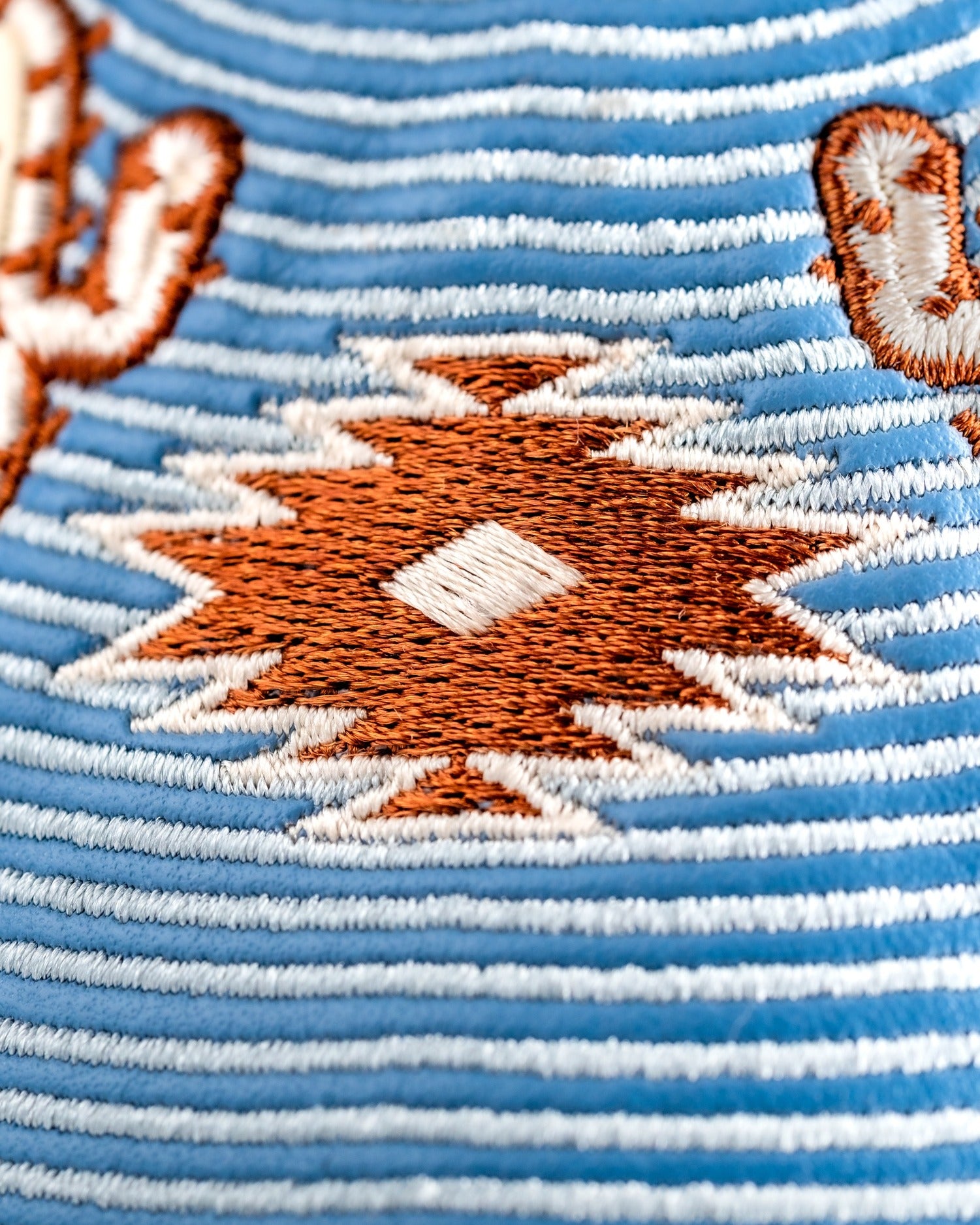 Western Aesthetic driver cover featuring intricate embroidery with a blue and earthy color palette, perfect for golfers.