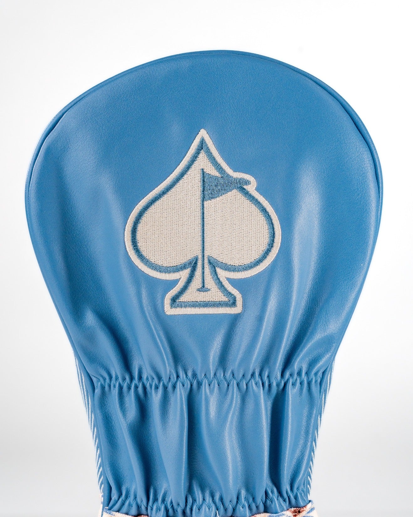 Western aesthetic driver cover featuring a blue design with a spade emblem, perfect for stylish golfers.
