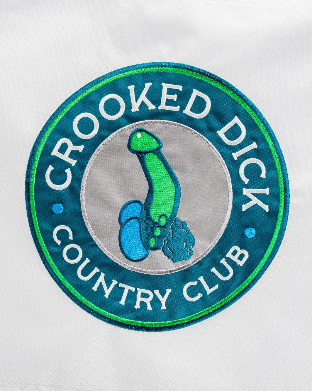 Bold golf flag featuring the humorous "Crooked Dick Country Club" logo, perfect for adding personality to the course.