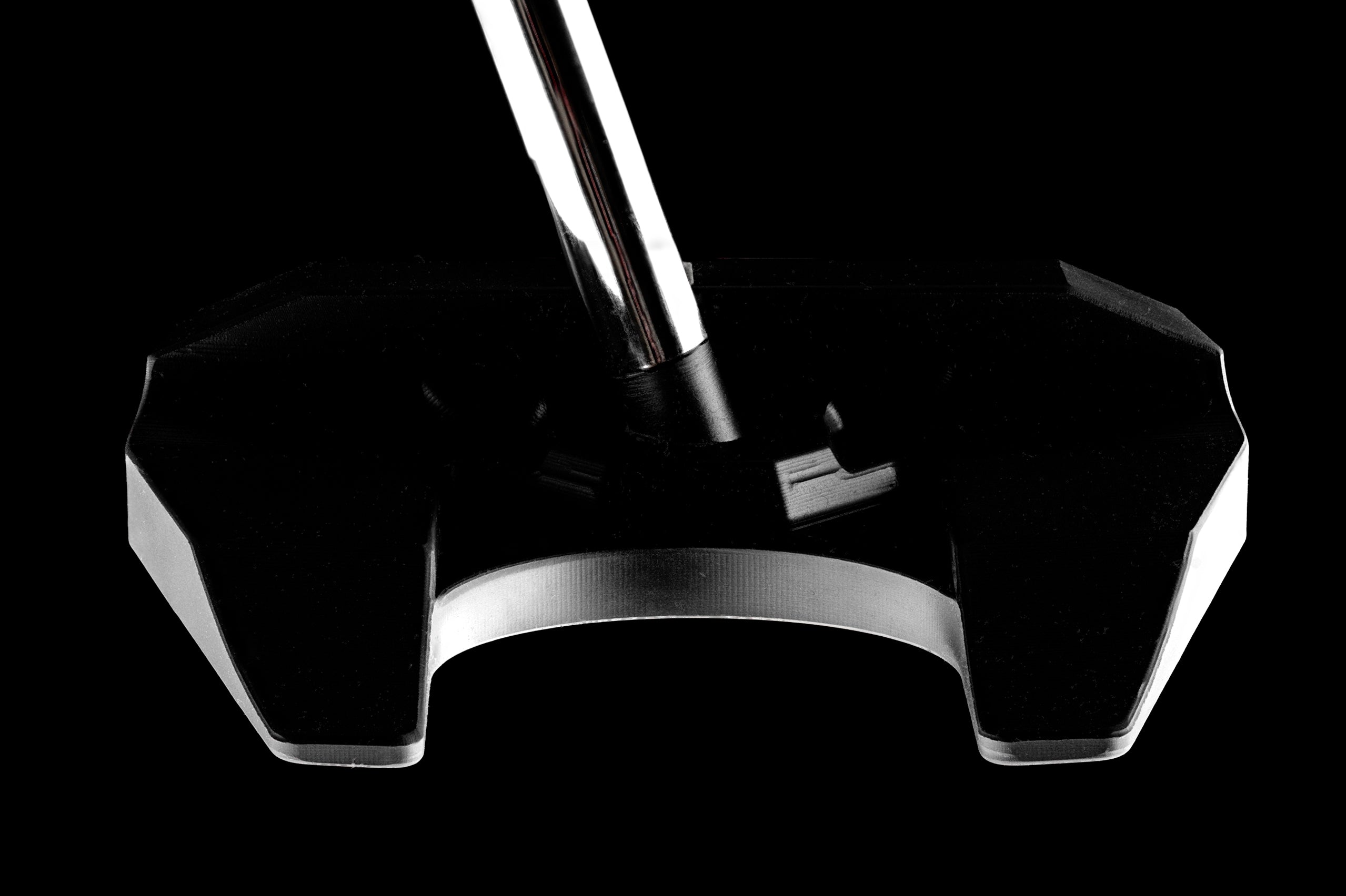 E-T01 Zero Torque mallet putter by Edel Golf featuring a sleek black design and a polished shaft for precision putting.