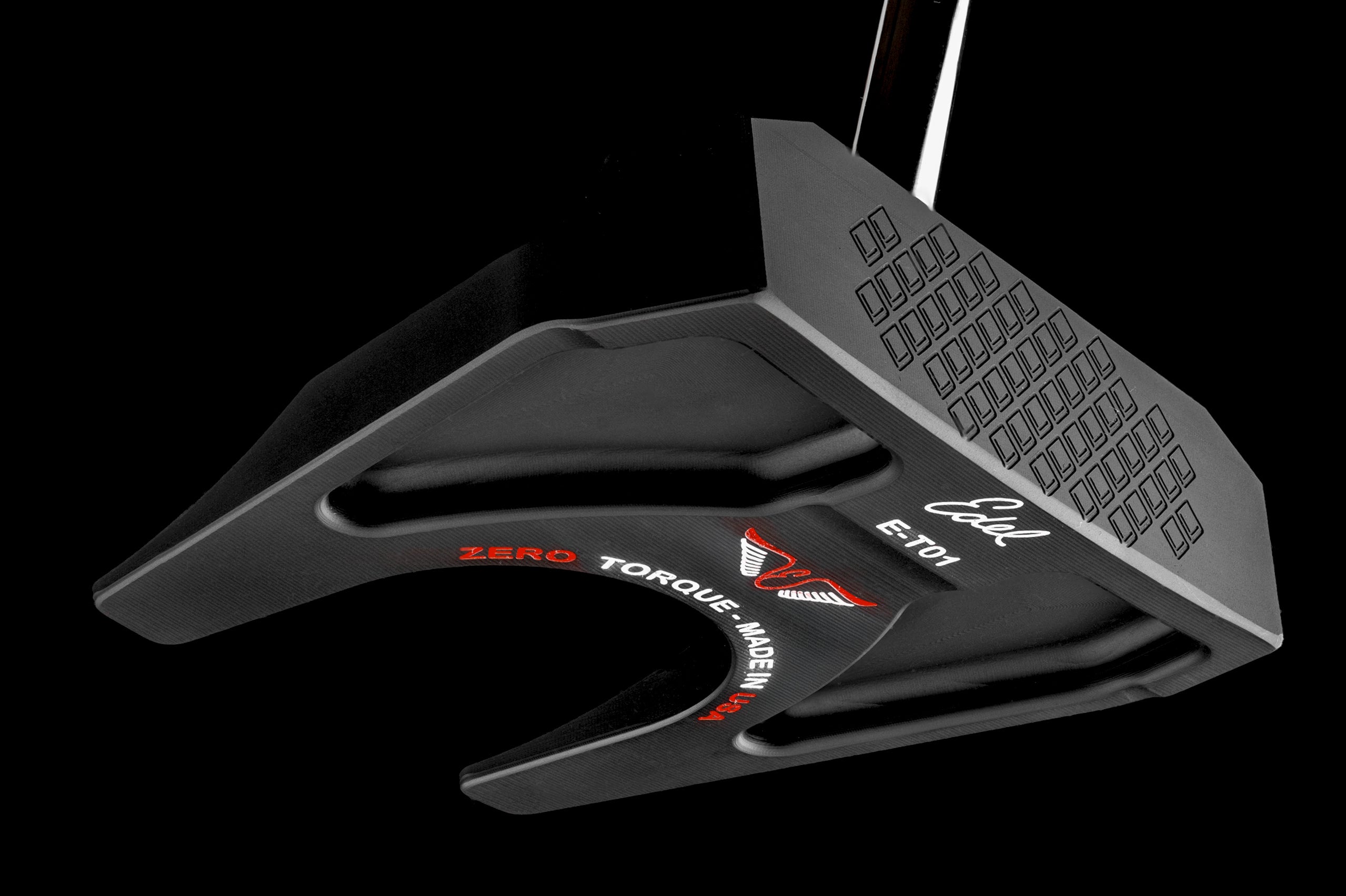 E-T01 Zero Torque mallet putter by Edel Golf featuring a sleek design and precision grip for enhanced performance on the green.