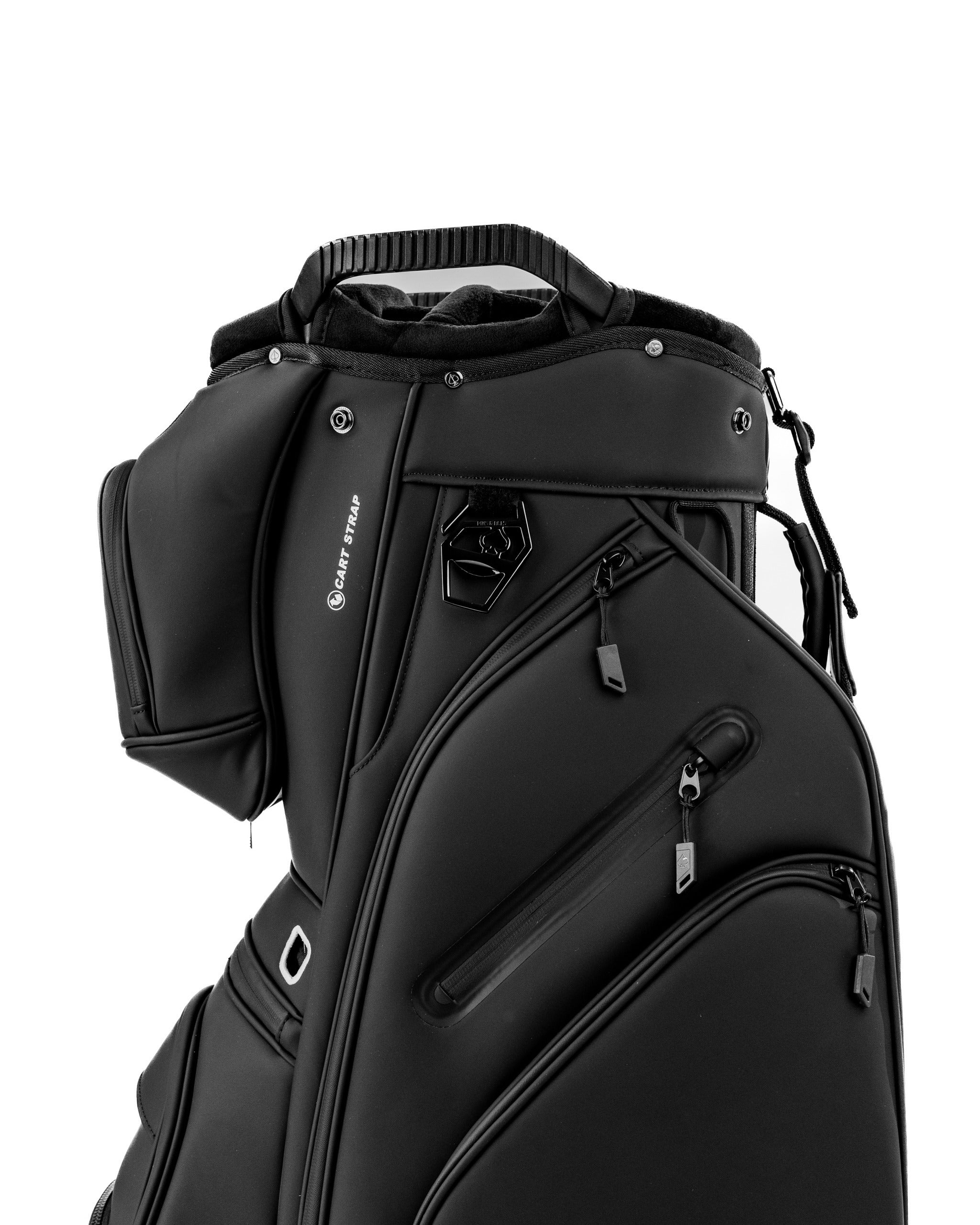 Sleek black Player Preferred™ cart bag featuring multiple pockets and a comfortable handle for easy transport on the golf course.