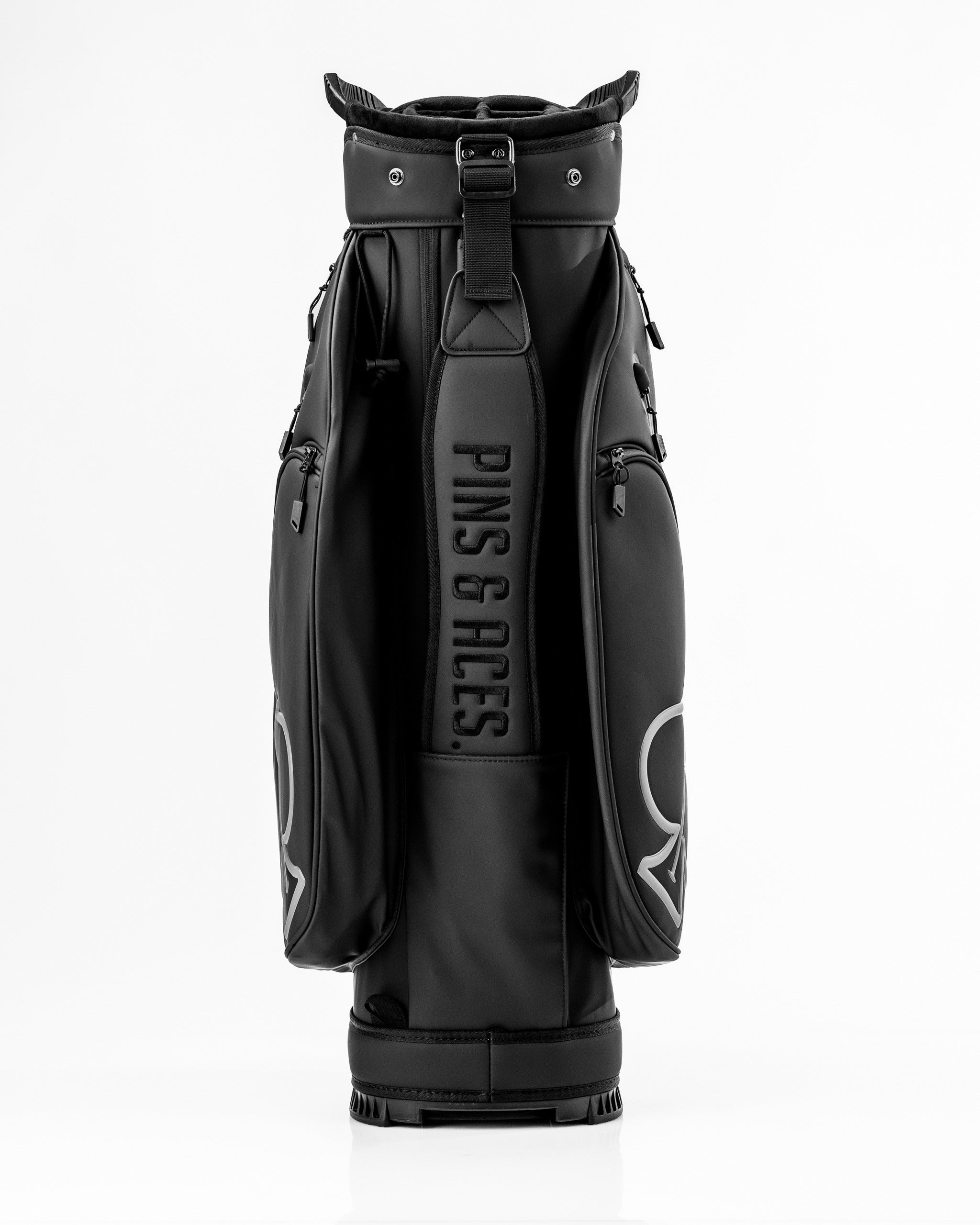 Black Player Preferred™ Cart Bag featuring multiple pockets and a sleek design, ideal for stylish golfers.
