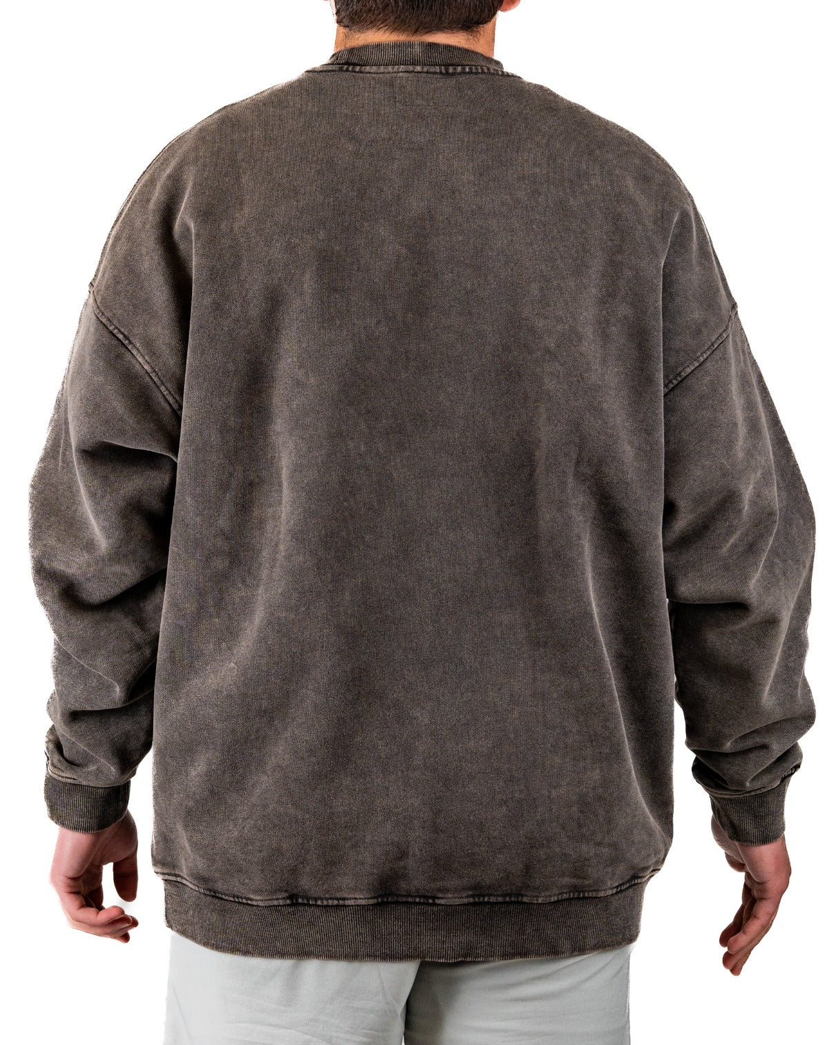 Men's washed iron crewneck sweatshirt featuring an embossed spade design, perfect for a stylish and comfortable look.