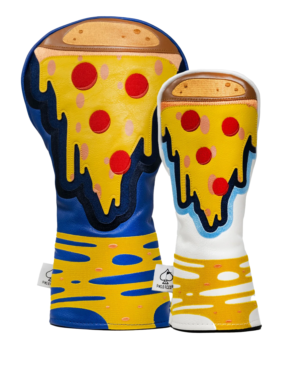 Bold pizza-themed headcover combo featuring vibrant colors and a playful design, perfect for golfers who want to stand out.