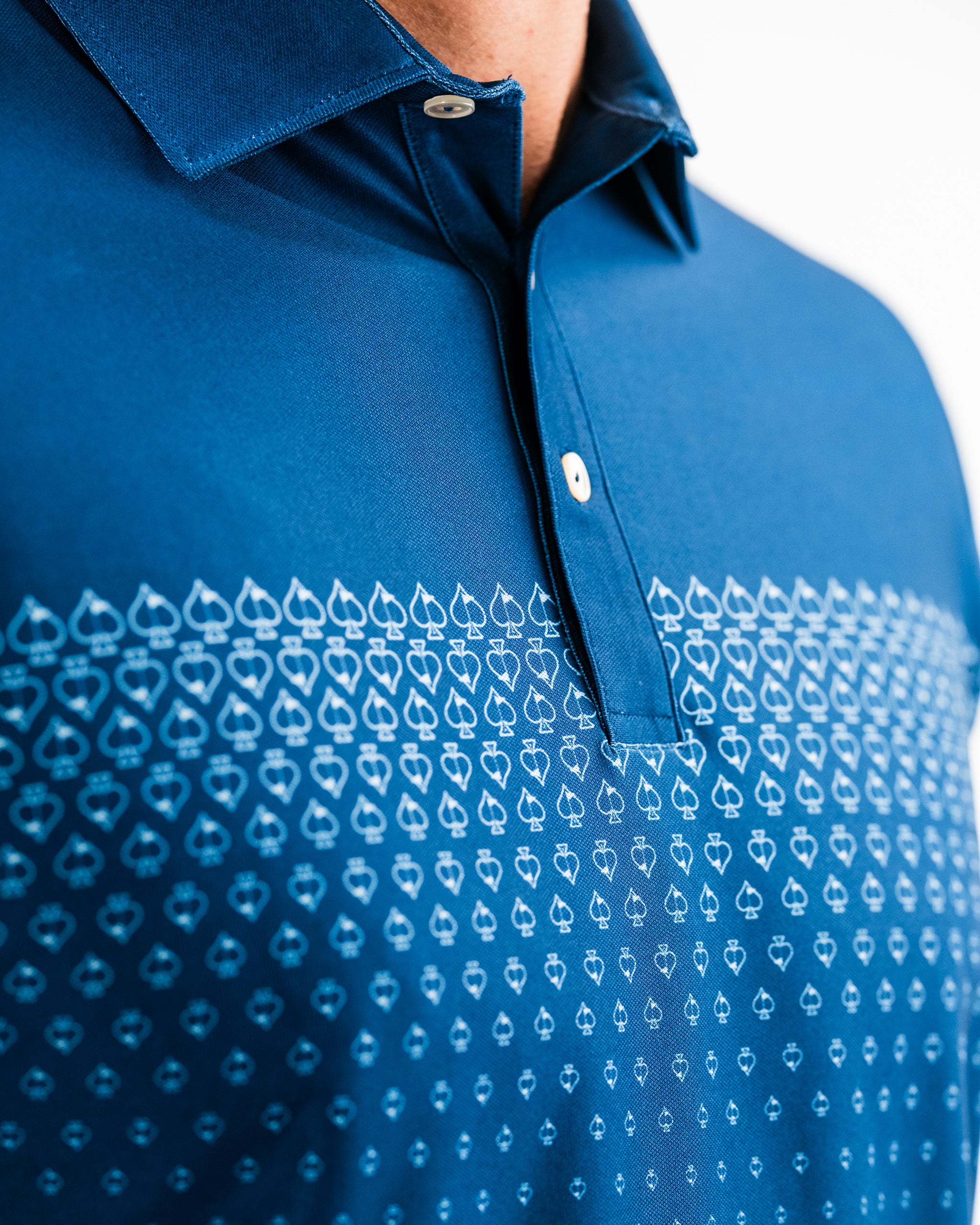 Men's Player Preferred™ Polo in Spade Fade design, featuring a navy color scheme and contemporary style.