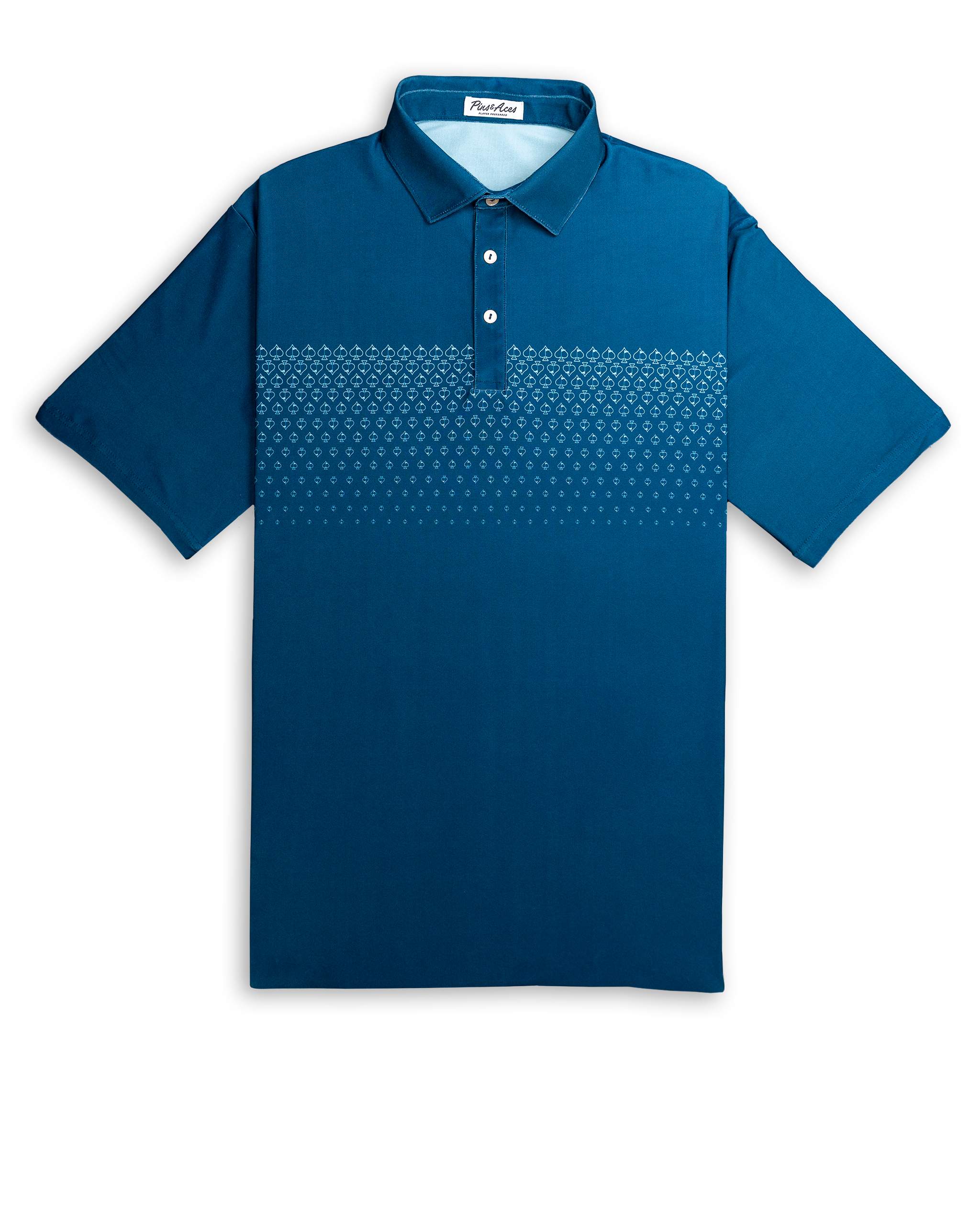 Player Preferred™ Polo in Spade Fade design, featuring a navy color scheme, short sleeves, and a modern fit.
