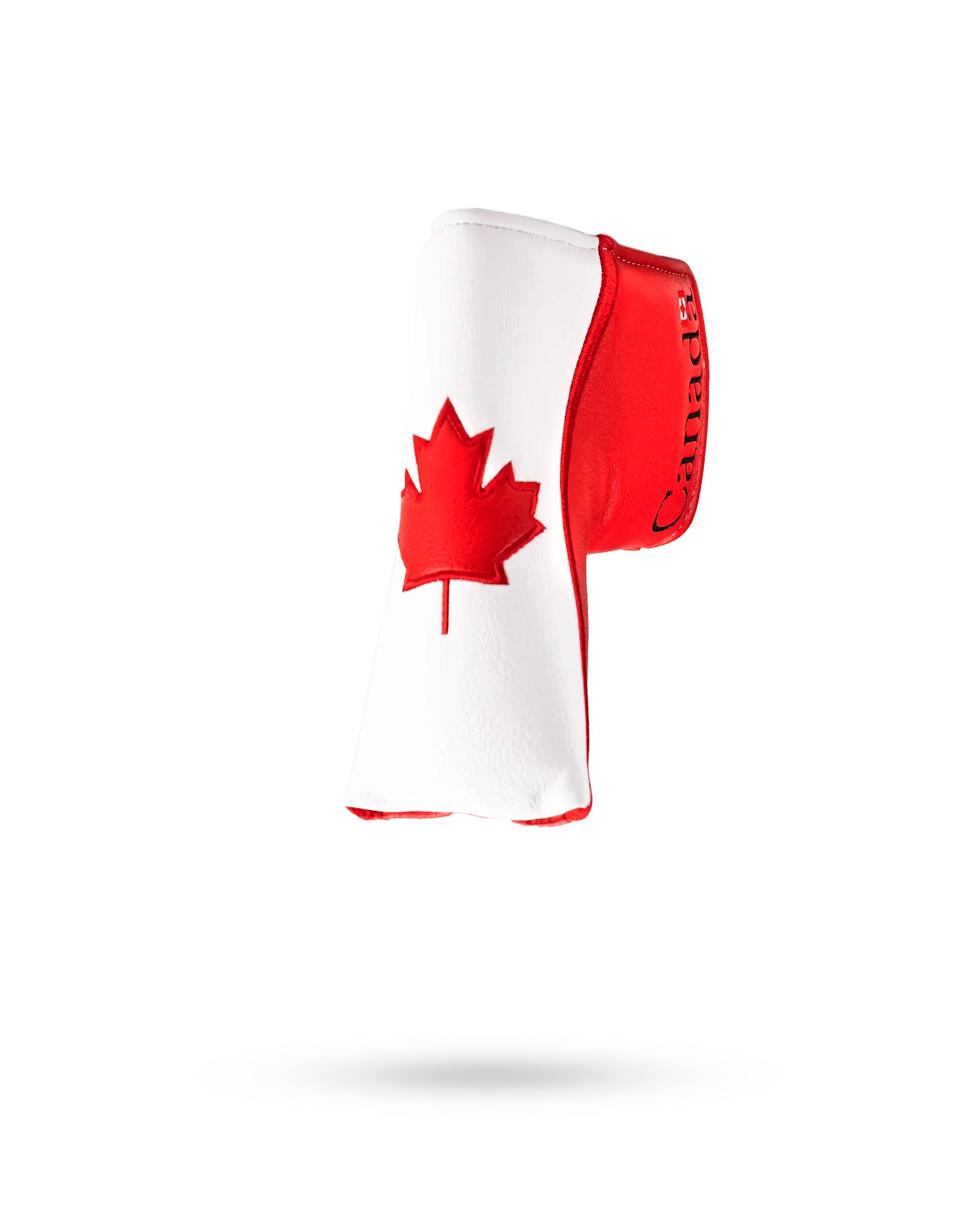 Canada Blade Putter Cover featuring a vibrant maple leaf design, ideal for protecting your golf club in style.