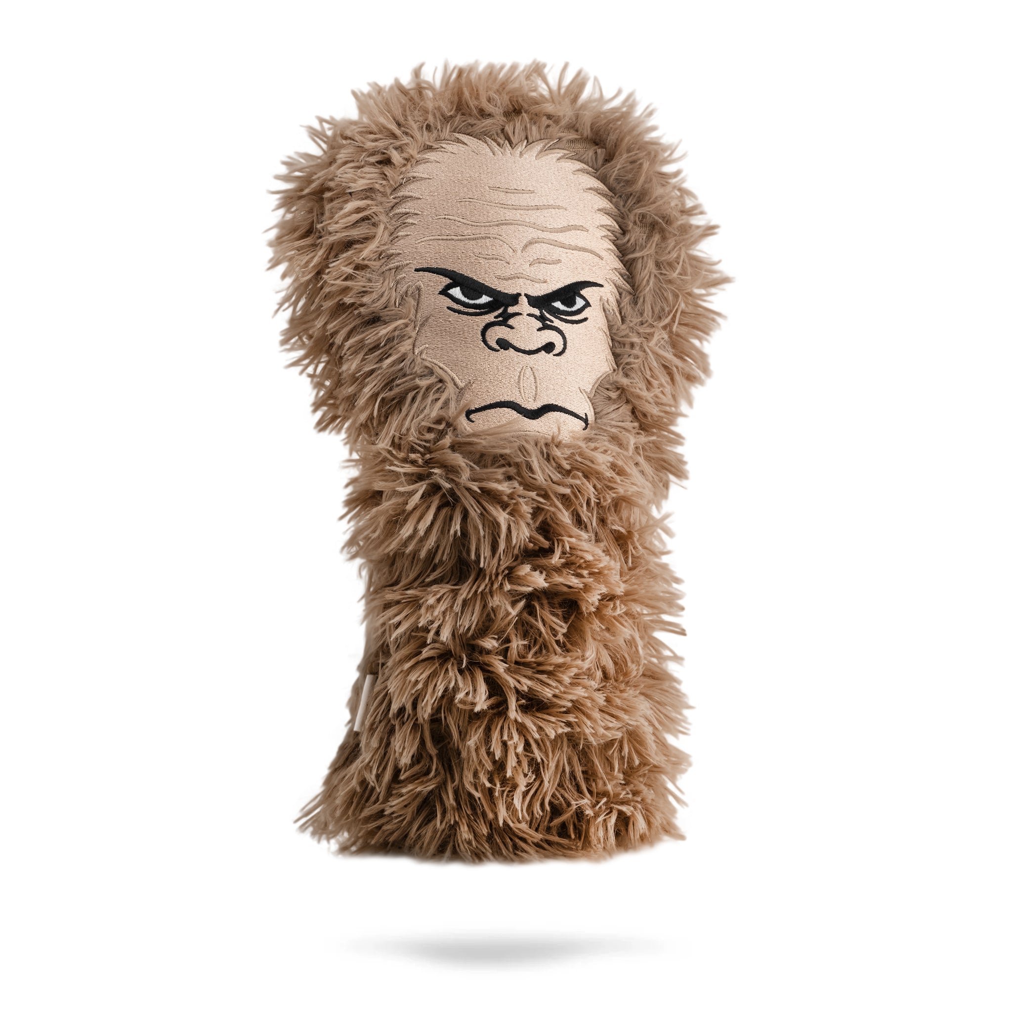Furry golf headcover featuring a fierce, detailed gorilla face with black and beige accents, perfect for bold golfers.