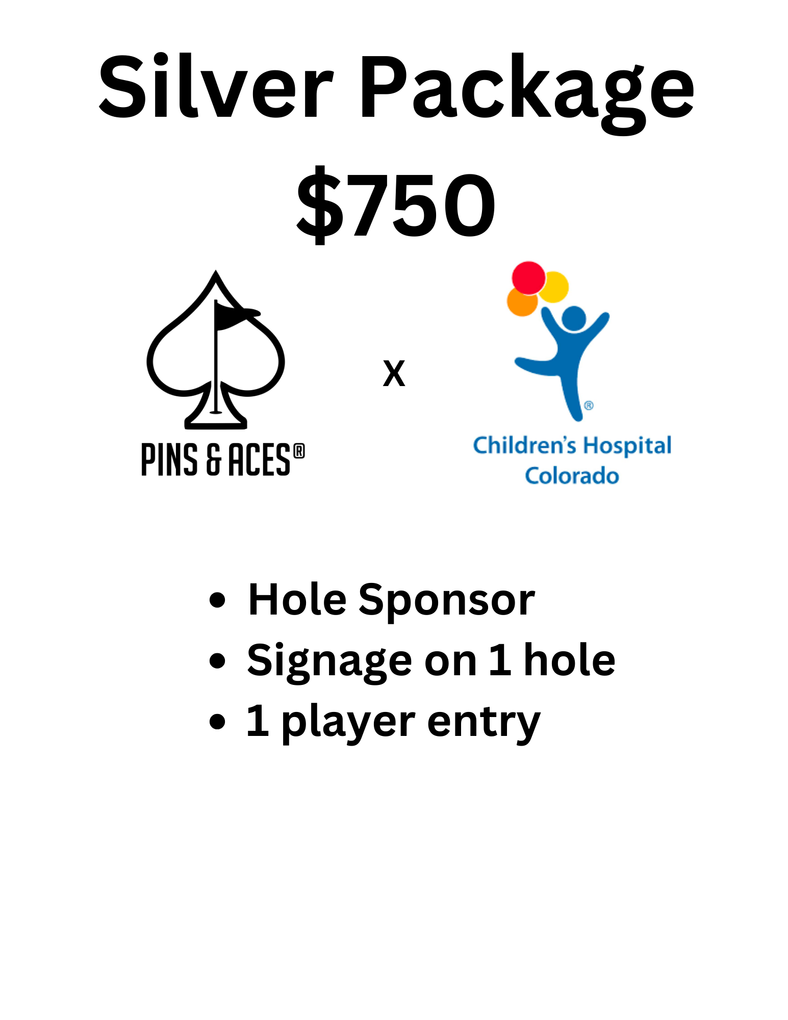 "Pins and Aces x Children's Hospital NICU Golf Tournament Silver Package promotional image for June 2nd event."