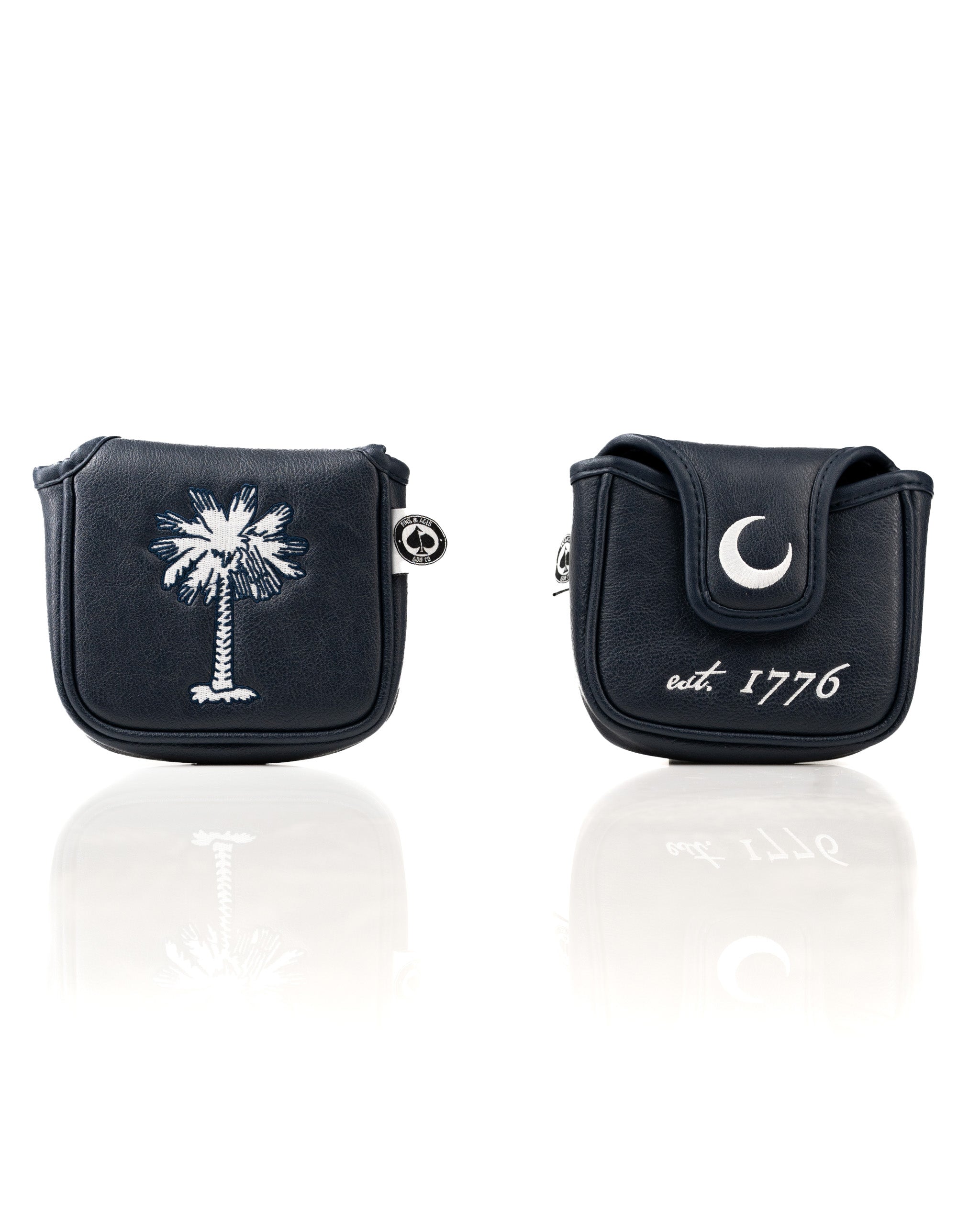 South Carolina State Flag mallet putter cover featuring a palm tree design and crescent moon on a navy background.