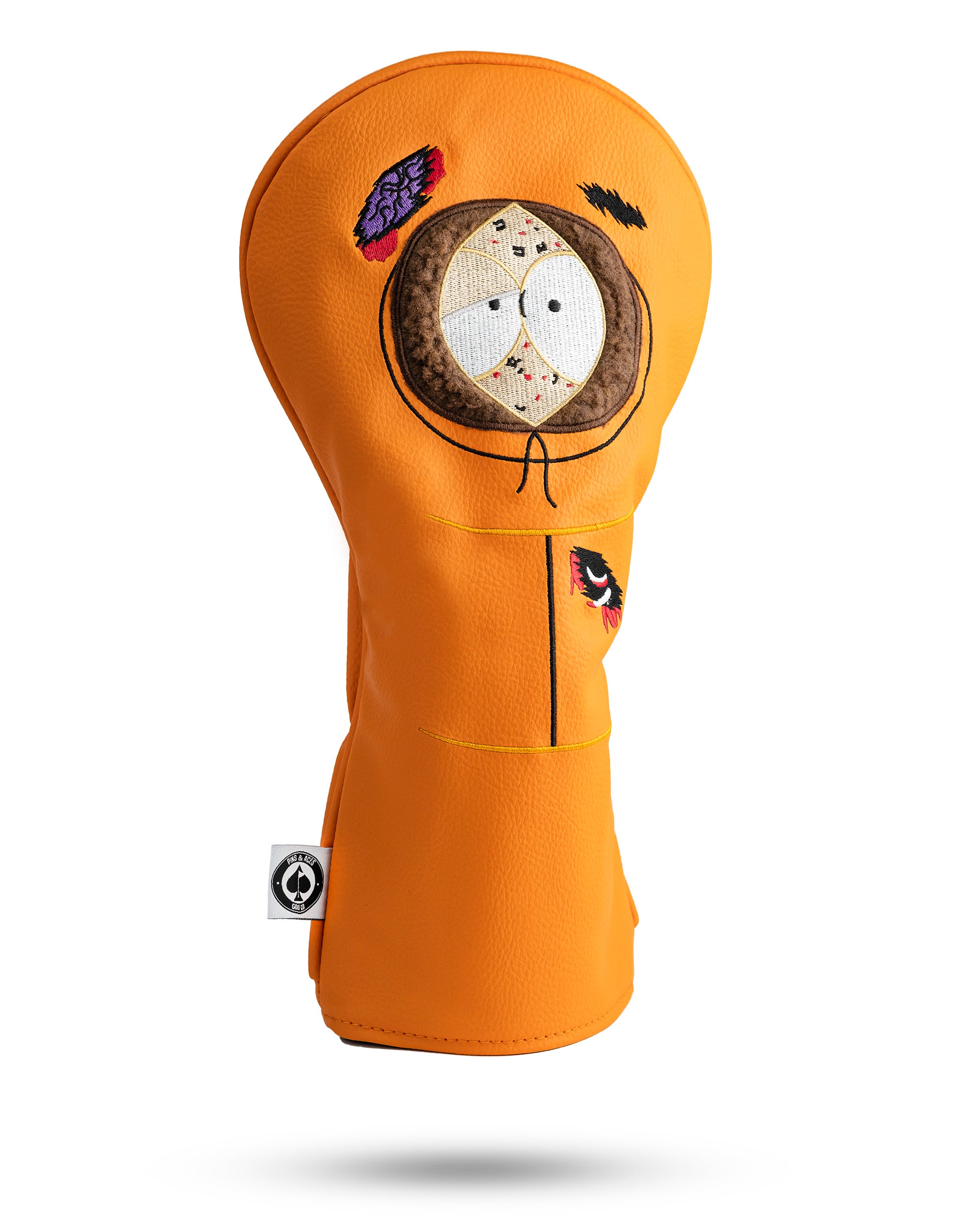 Bold orange golf headcover with embroidered animal face, colorful details, and playful design for standout course style.