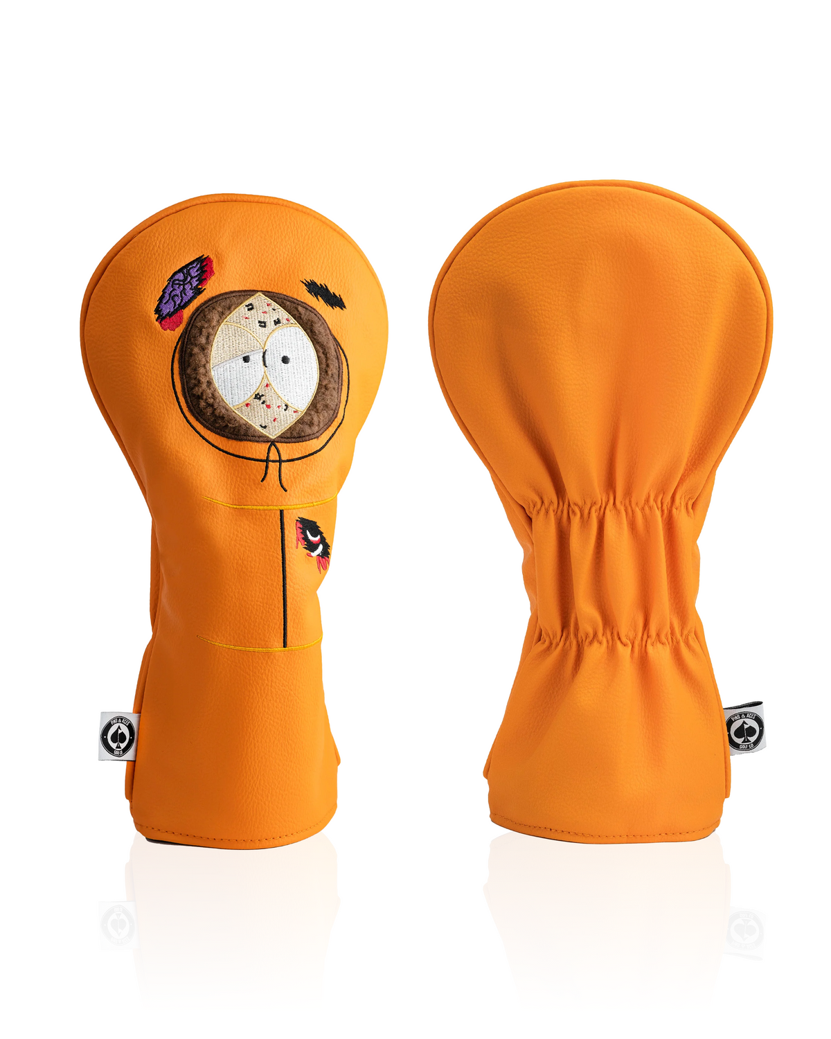 Kenny driver cover featuring a vibrant orange design with Kenny's face and signature hood, perfect for golf enthusiasts.