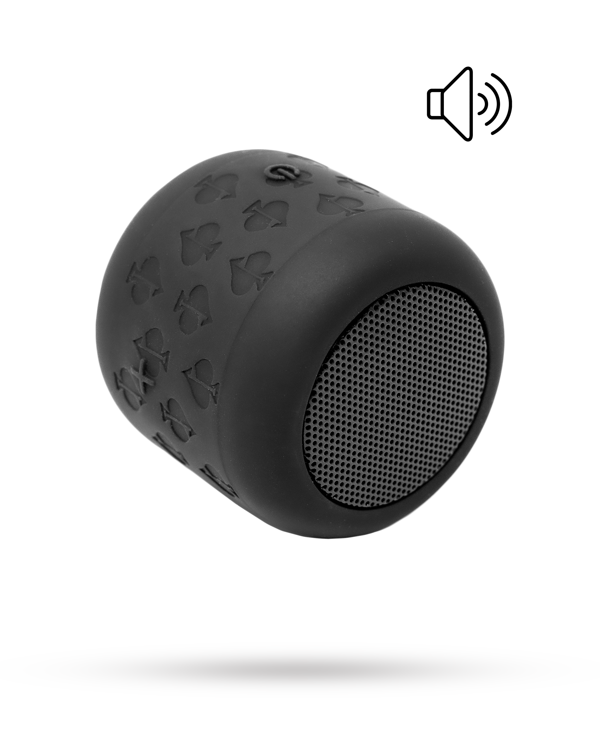 Alt text: "The Spade Speaker, a modern Bluetooth speaker with a sleek design in a floating pose against a minimalist background."