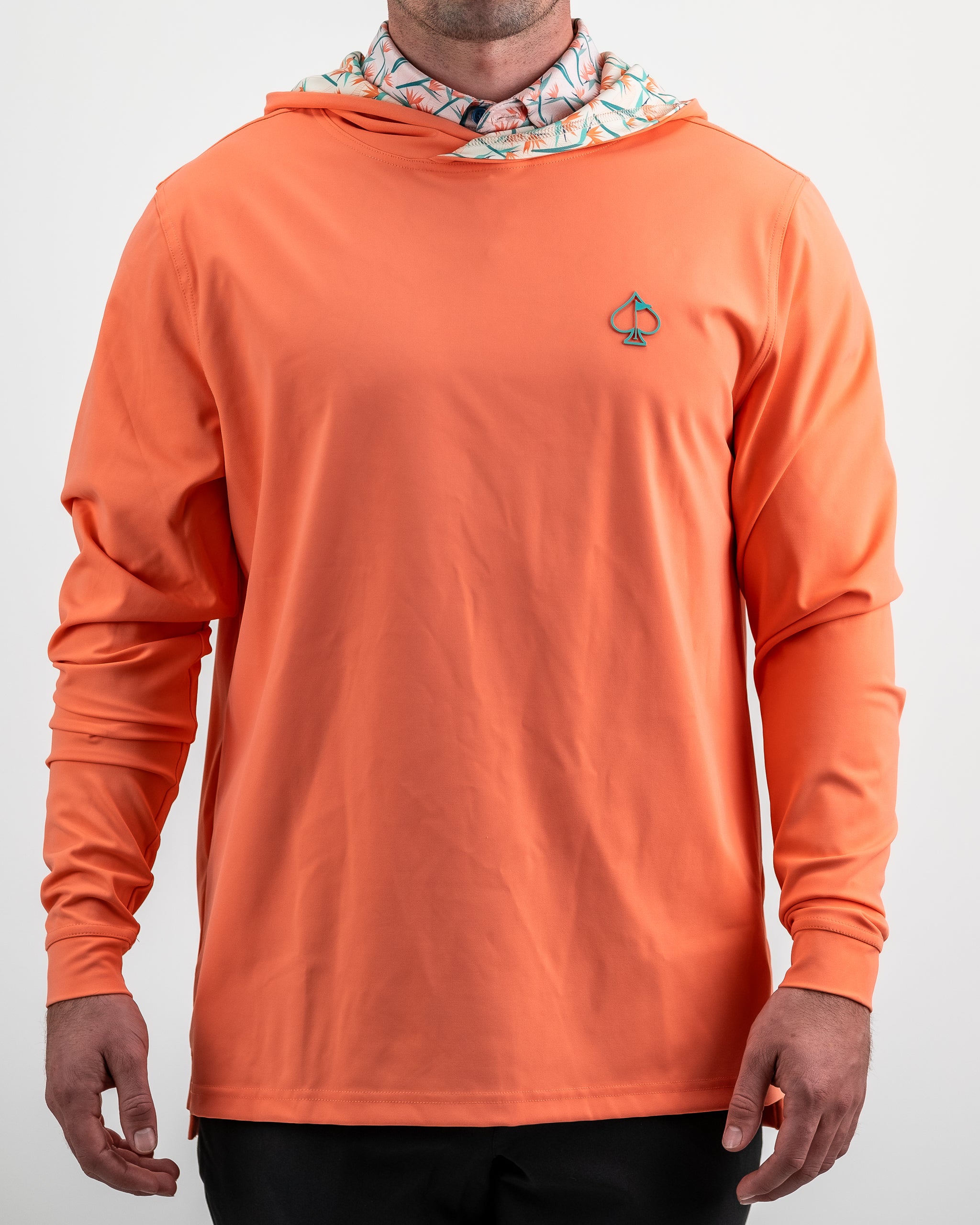 Performance Golf Hoodie in Birds of Paradise design, featuring vibrant colors and a stylish, sporty silhouette.