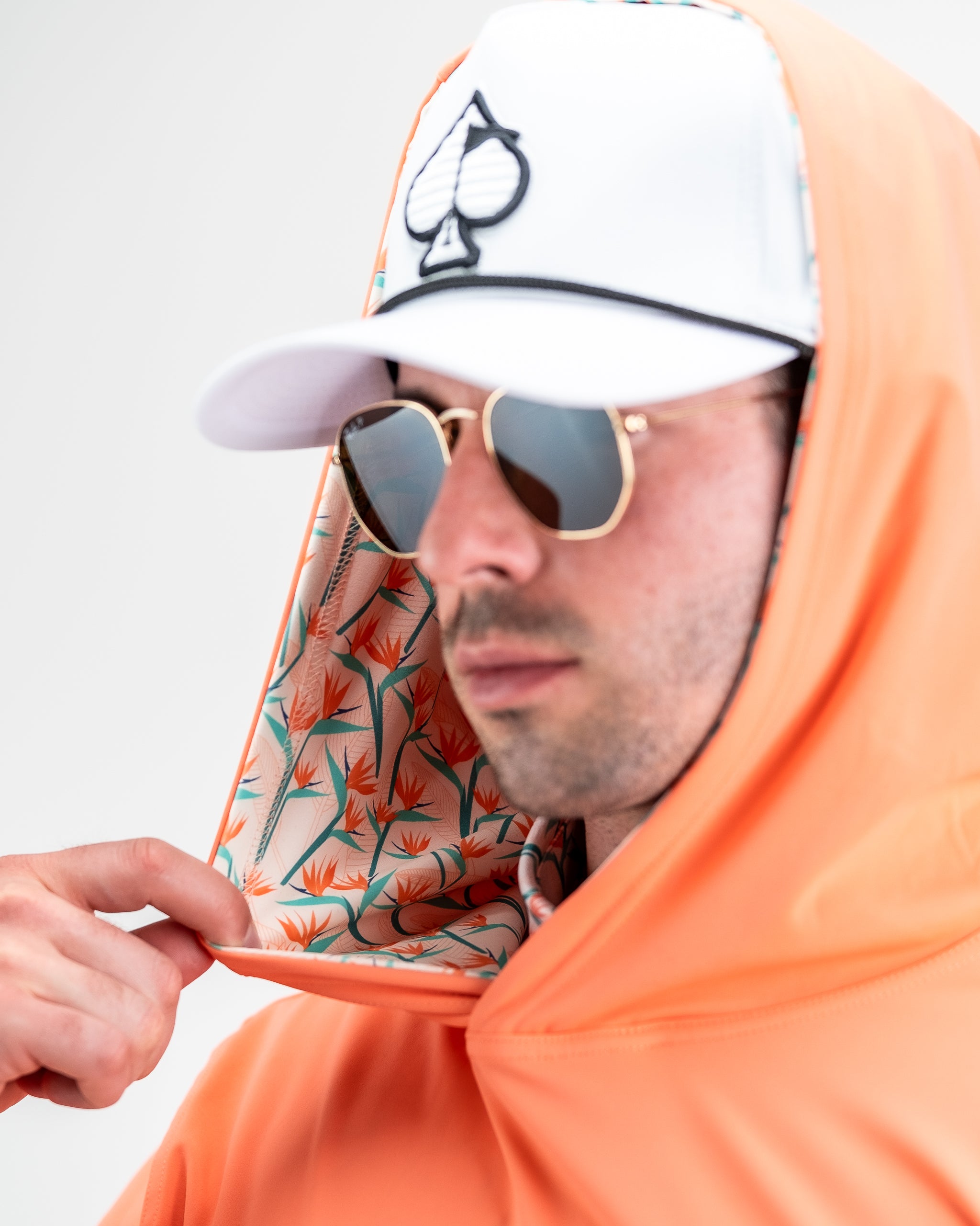 Performance Golf Hoodie in Birds of Paradise design, featuring vibrant colors and a modern fit.