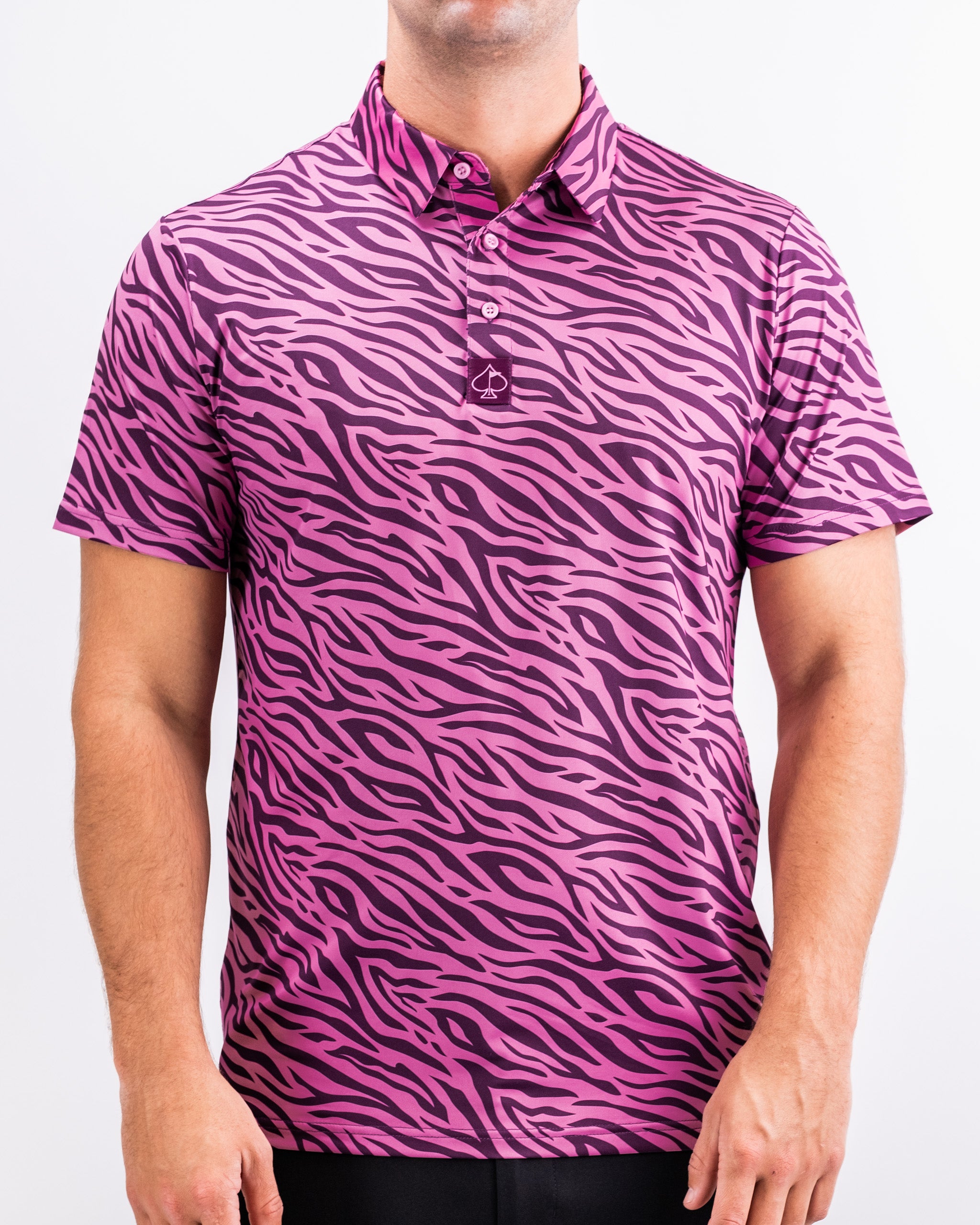 Men's violet t-shirt featuring a bold graphic design.