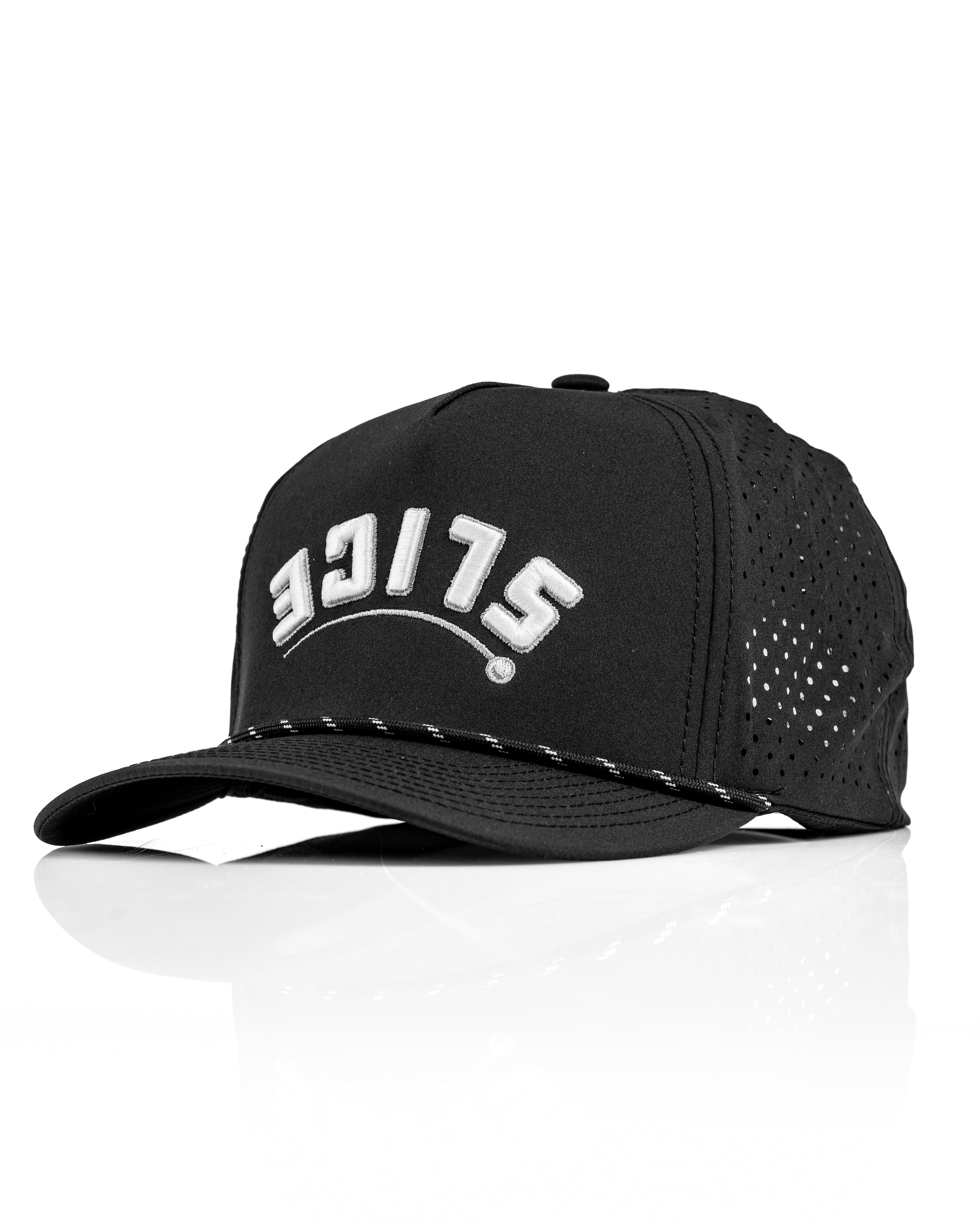 Perforated black rope hat featuring "Slice" embroidered on the front, designed for stylish golfers.