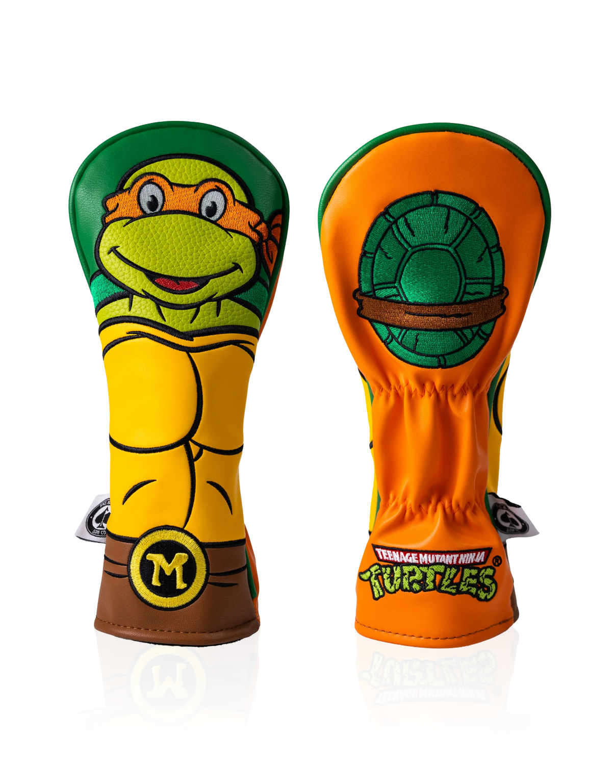 TMNT Michelangelo hybrid golf cover featuring vibrant colors and character design for a fun, standout accessory on the course.