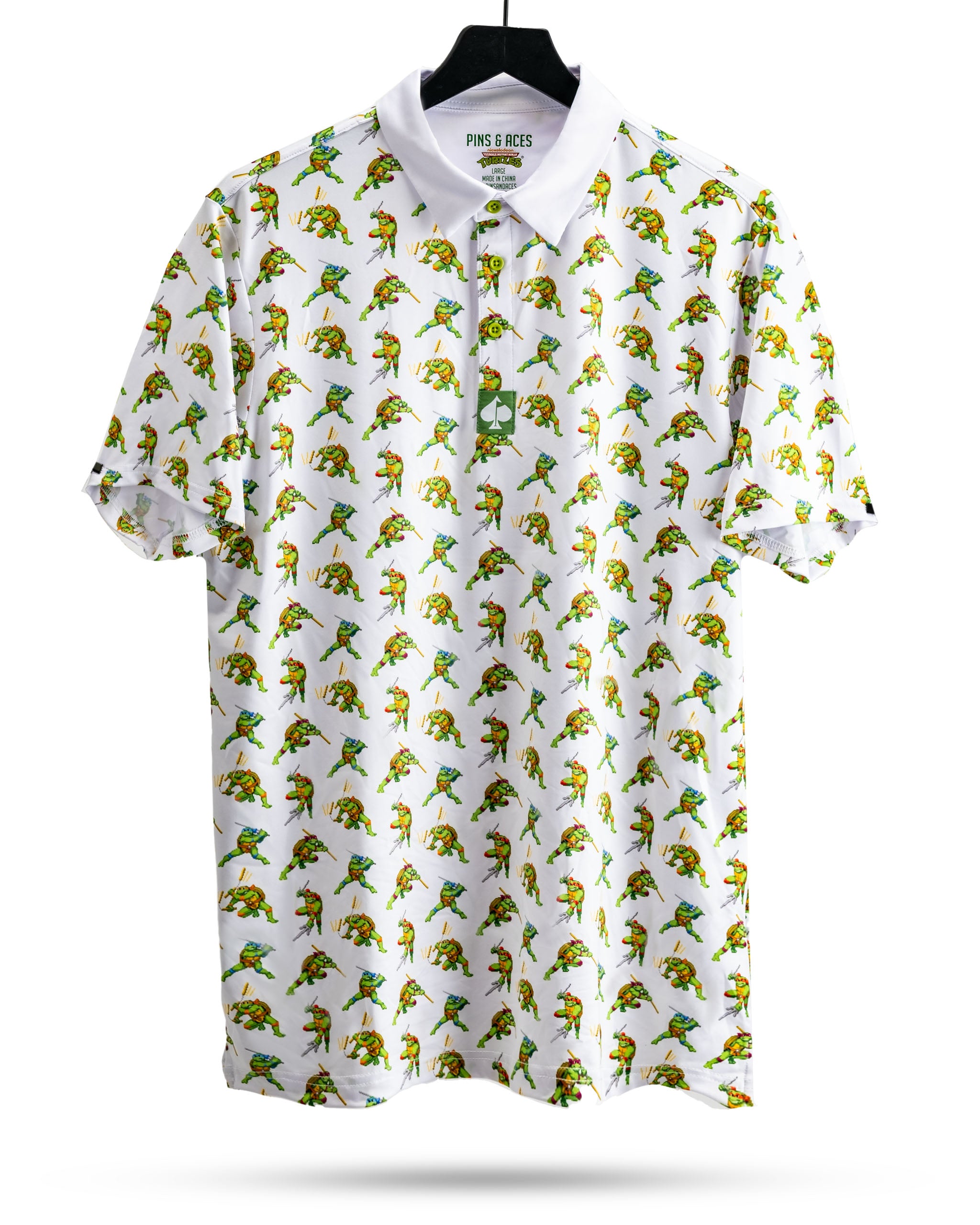 TMNT Cowabunga Classic 8-Bit graphic design featuring iconic Teenage Mutant Ninja Turtles in retro pixel art style.