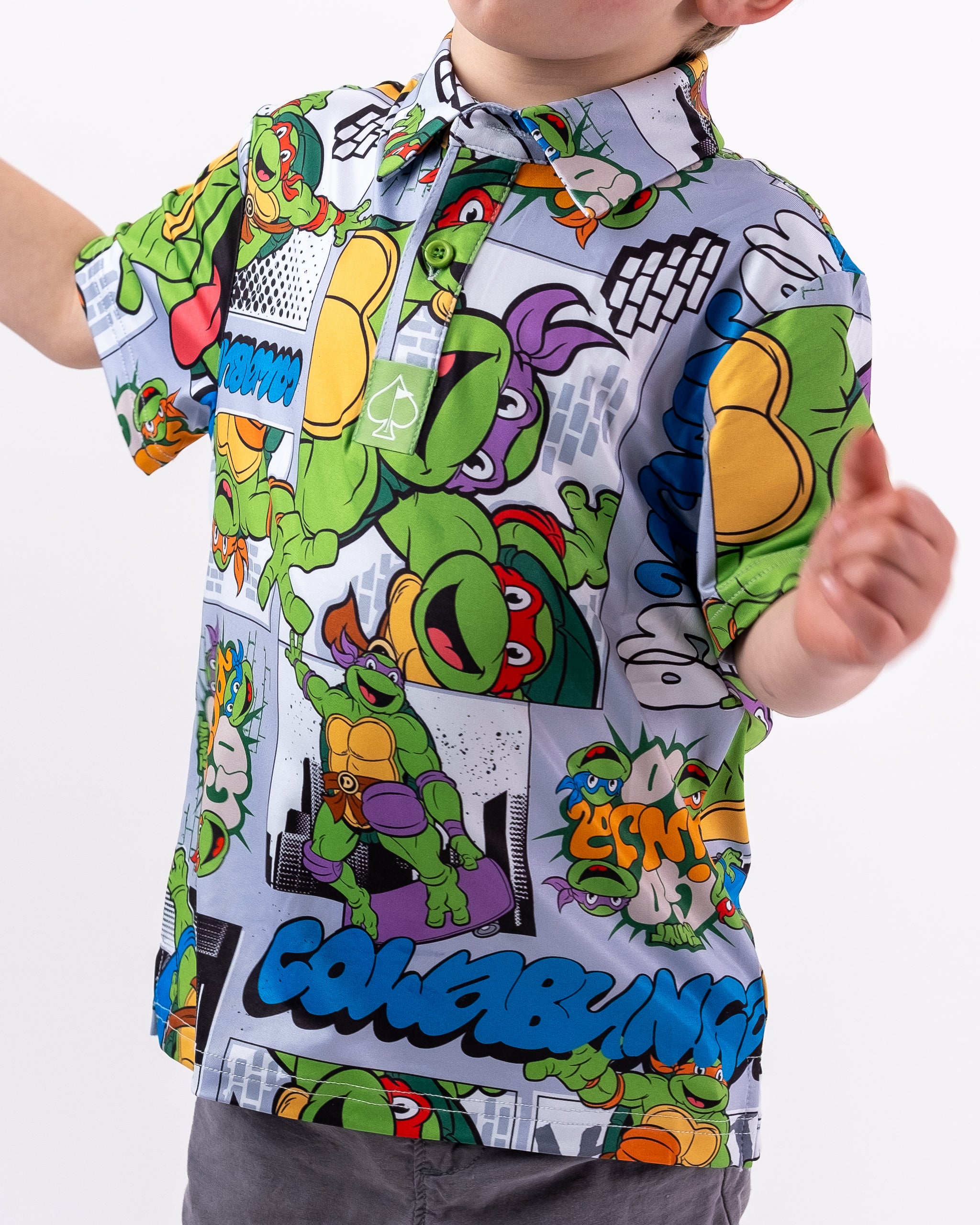 TMNT youth comic strip featuring colorful illustrations of Teenage Mutant Ninja Turtles characters in dynamic poses and action scenes.