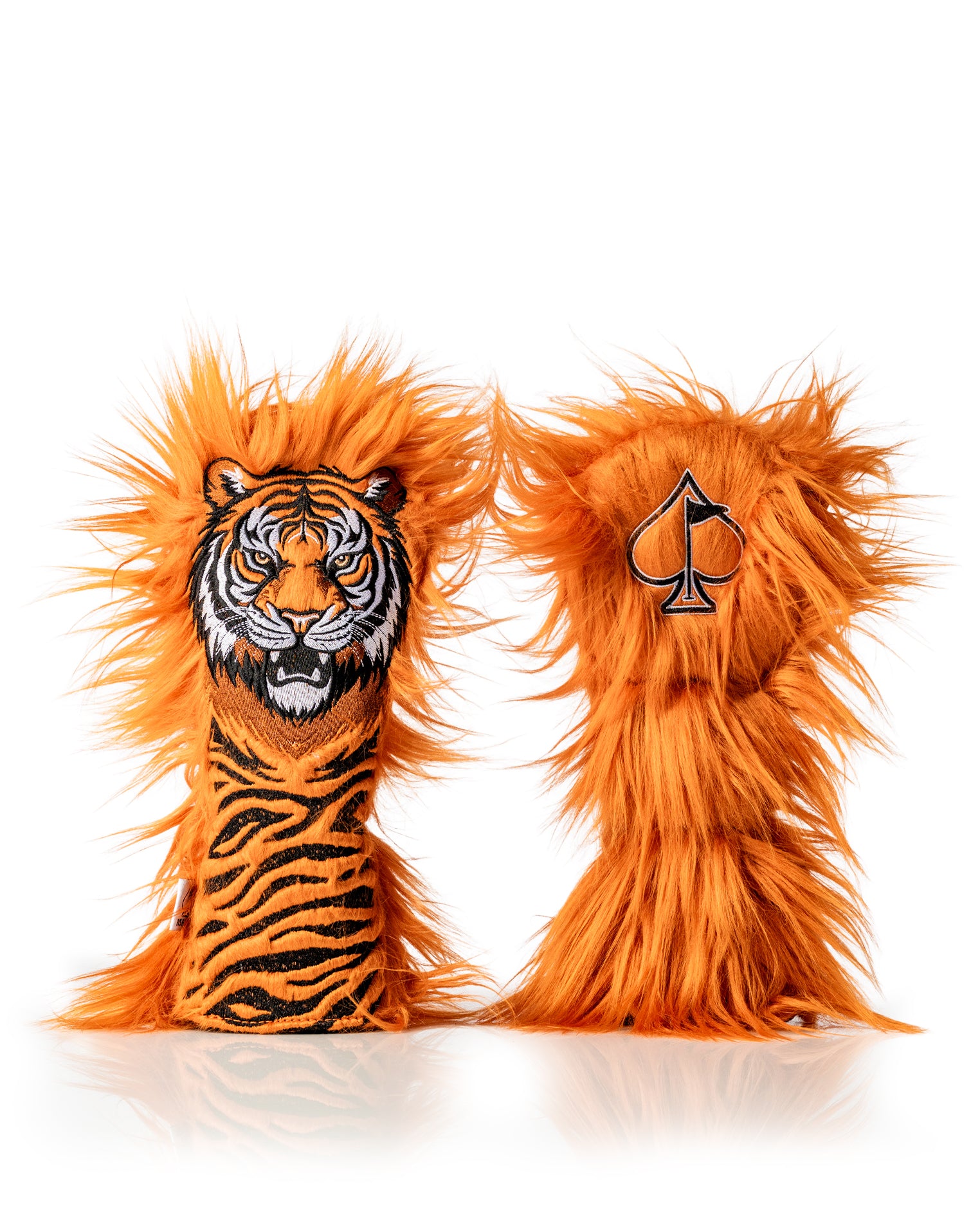 Bold tiger-themed hybrid cover with vibrant orange fur and detailed tiger face design, perfect for standout golf style.
