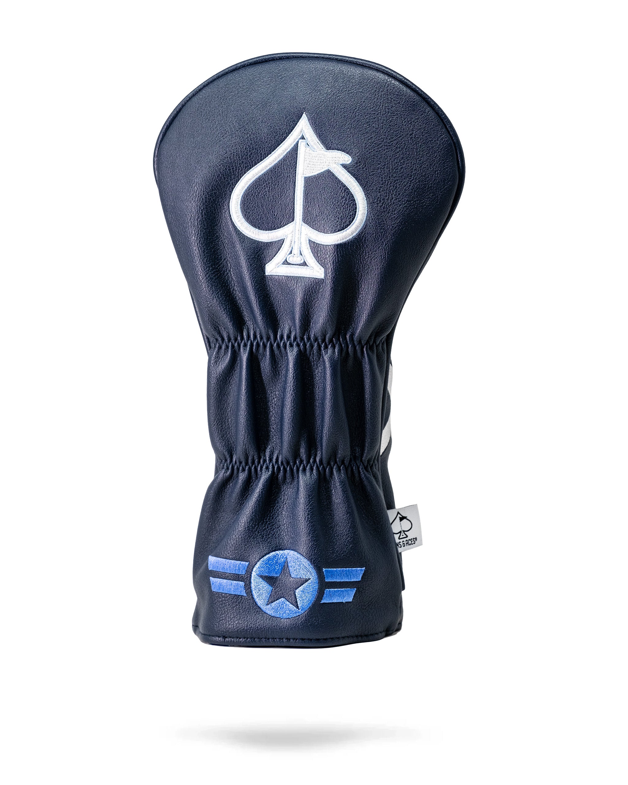 Top Gun Maverick golf driver headcover featuring a navy blue design with a white spade logo and military-inspired star emblem.