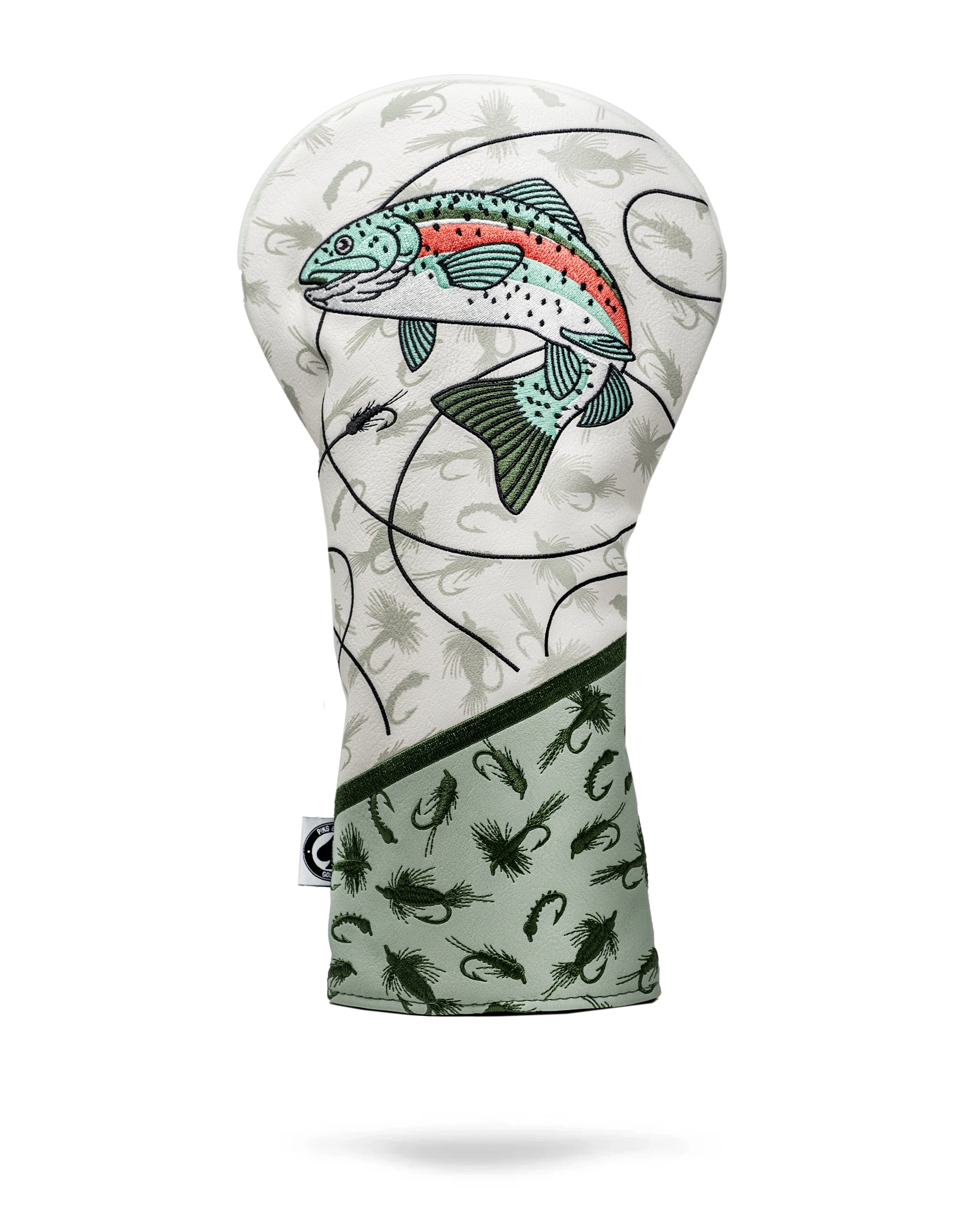 Trout driver cover featuring a realistic fish design in vibrant colors, designed to protect golf club heads.