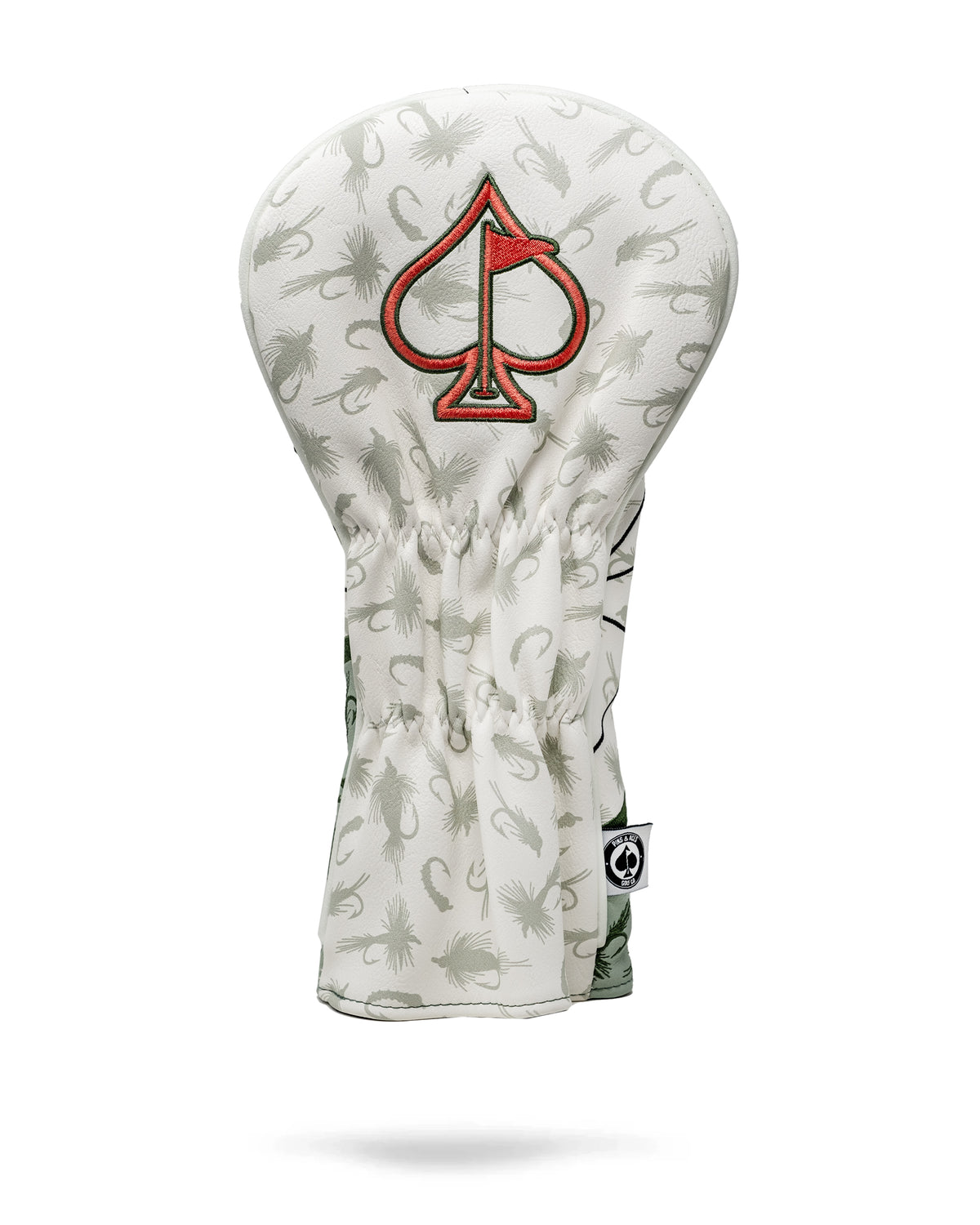 Trout driver cover featuring a stylish design with an ace of spades logo and fish patterns, perfect for golfers.