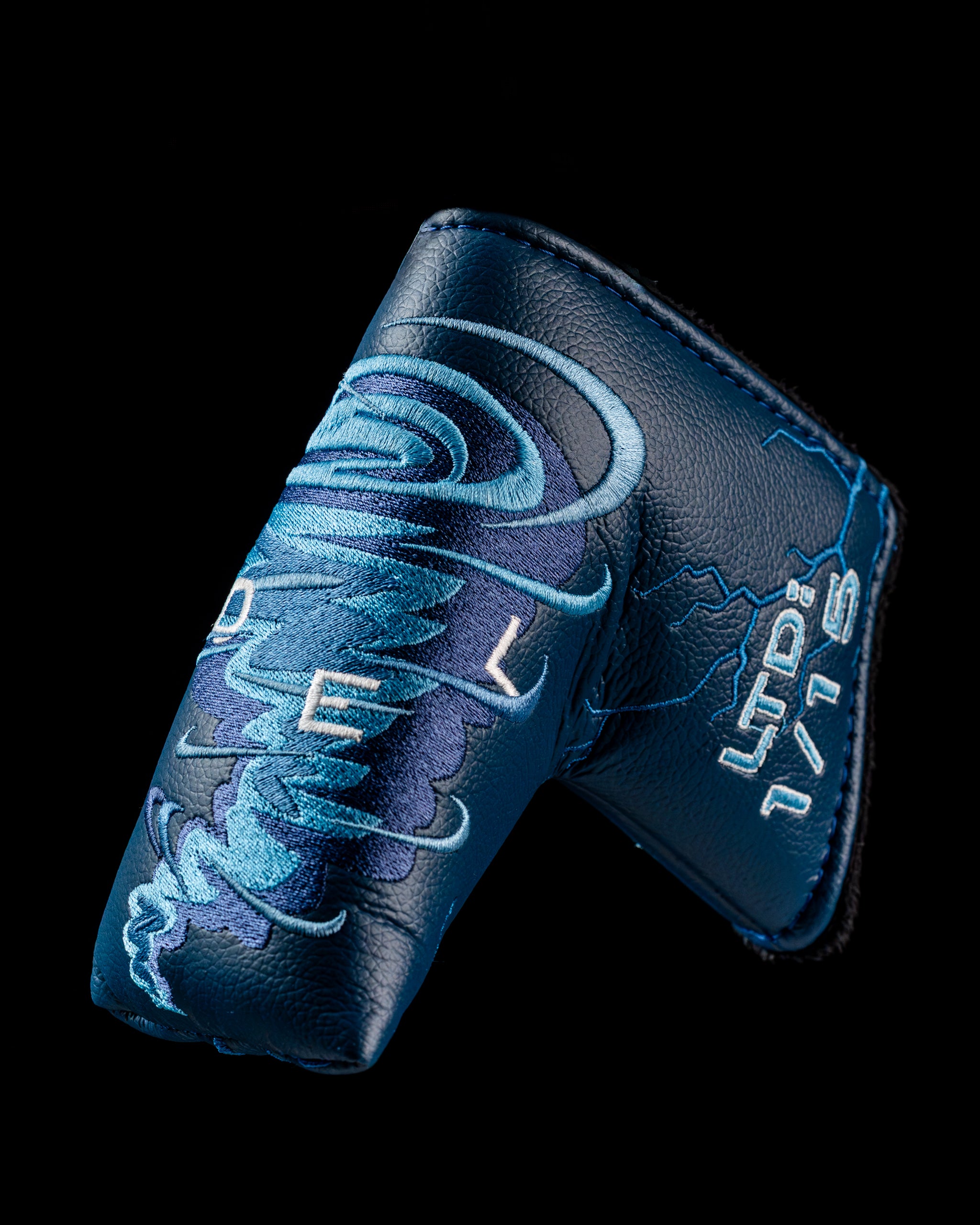 Edel Twister Putter headcover featuring a vibrant blue tornado design, perfect for stylish golfers.